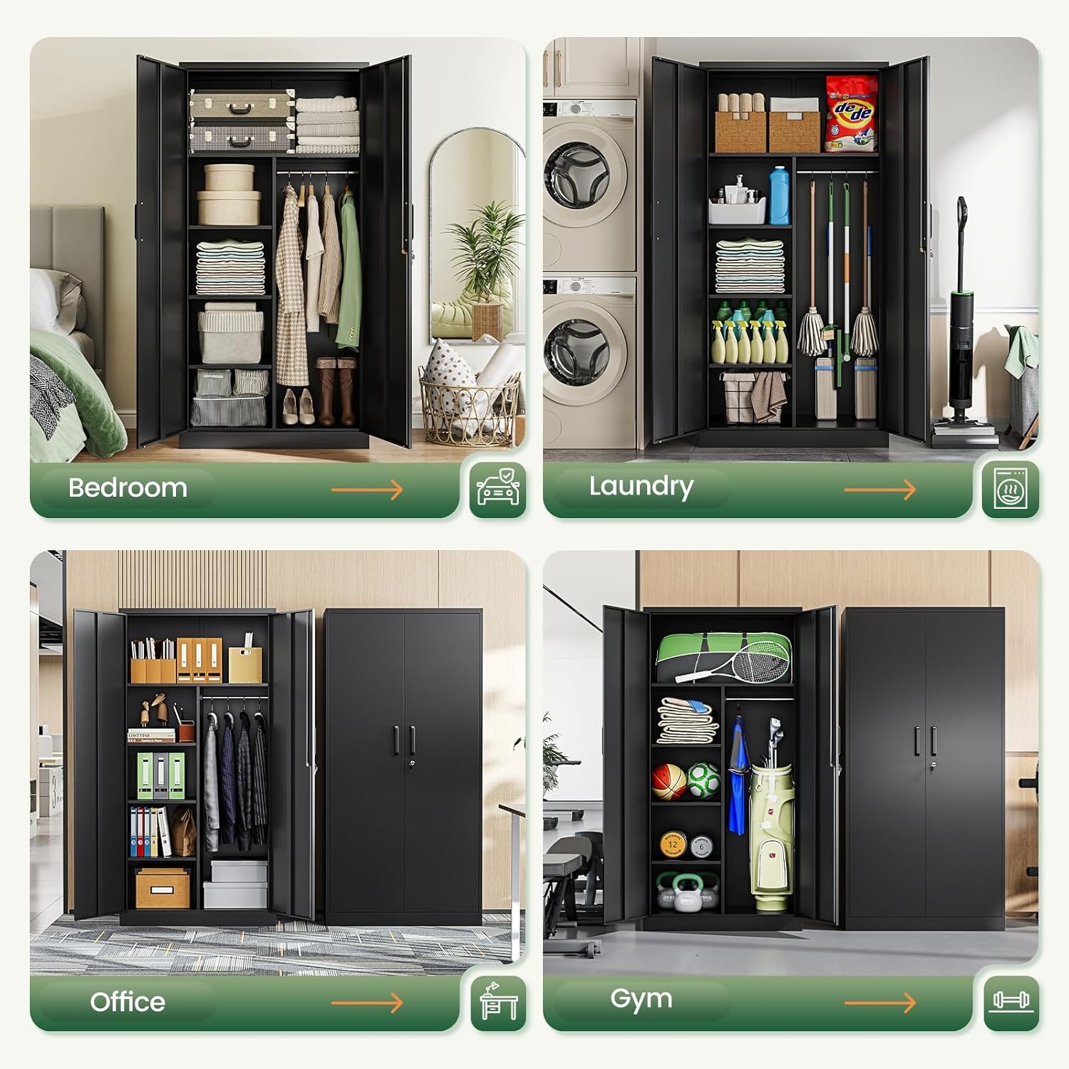 image:imageLetaya Metal Storage Cabinets Locker with Lock Door 72 Clothing Coat Steel Storage Freestanding Wardrobe for Office Home School EmployeeGymFire Department BlackBlack
