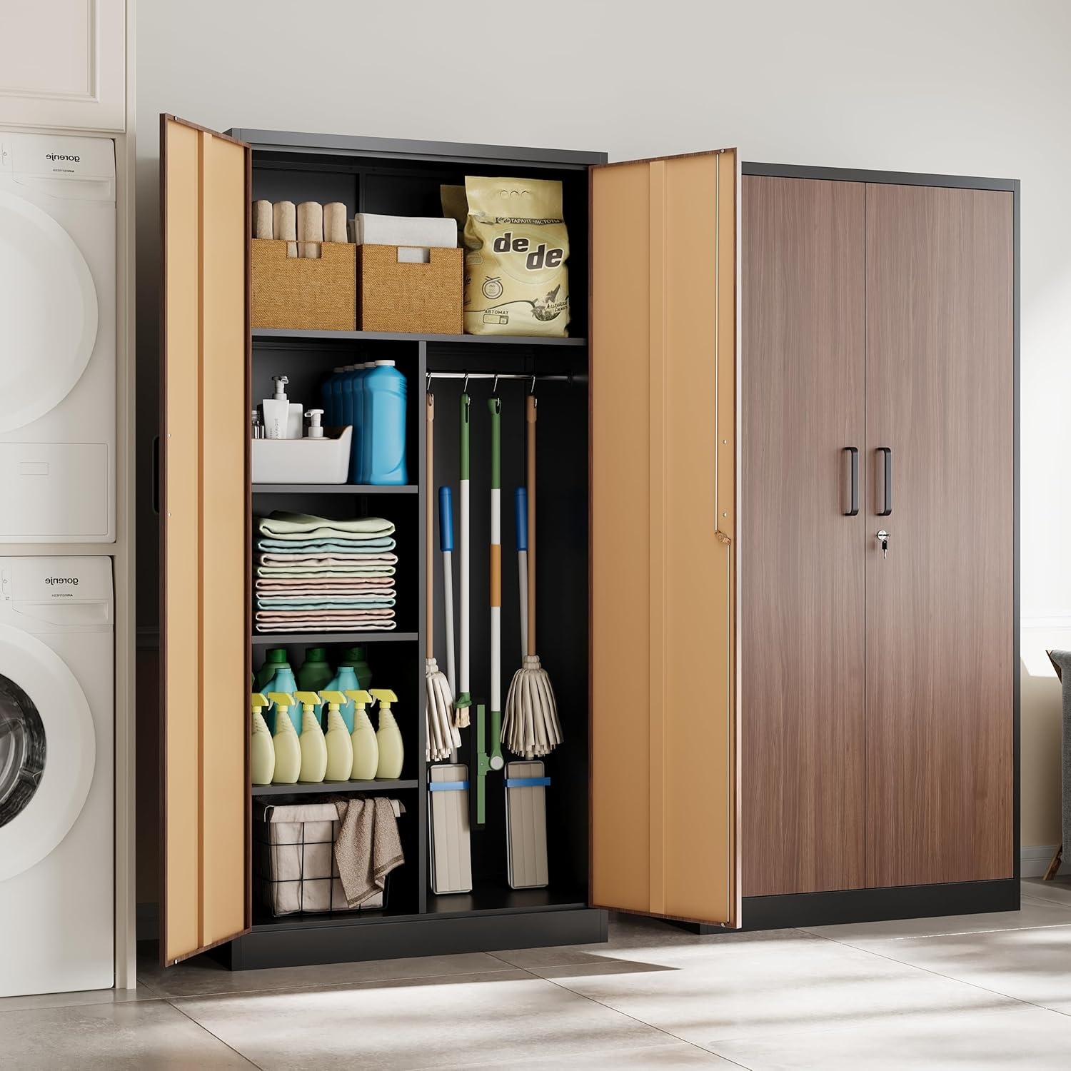 image:imageLetaya Metal Storage Cabinets Locker with Lock Door 72 Clothing Coat Steel Storage Freestanding Wardrobe for Office Home School EmployeeGymFire Department BlackGold