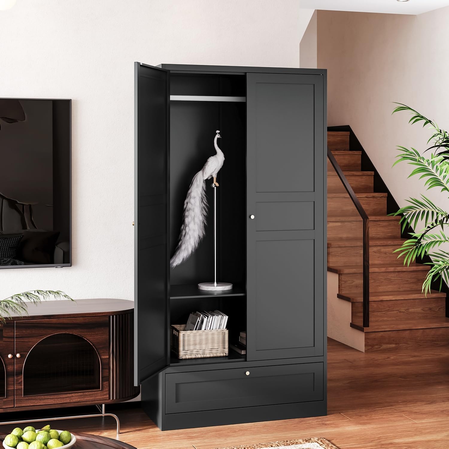 image:imageLetaya Metal Storage Cabinets Locker with Lock Door 72 Clothing Coat Steel Storage Freestanding Wardrobe for Office Home School EmployeeGymFire Department BlackBlack