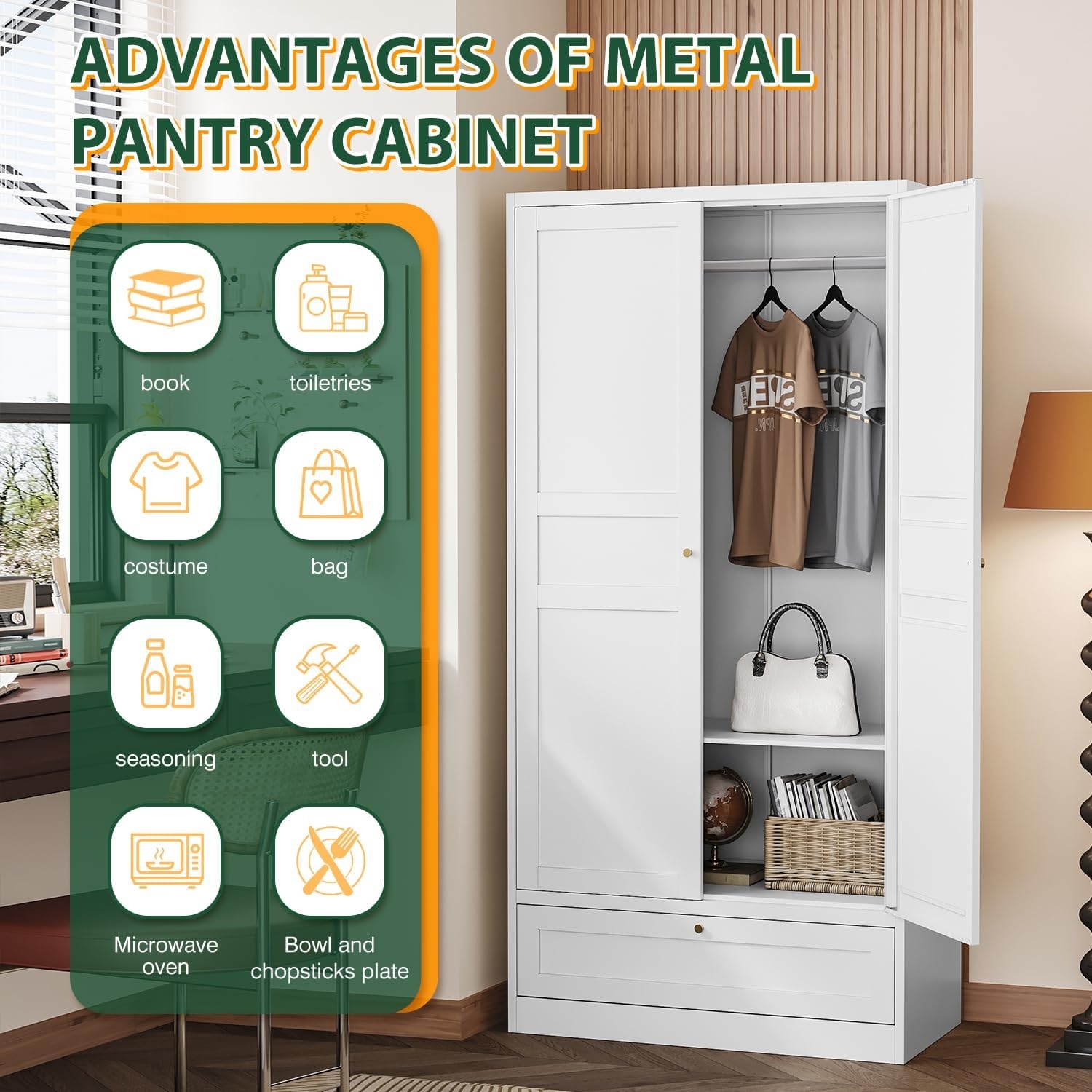image:imageLetaya Metal Storage Cabinets Locker with Lock Door 72 Clothing Coat Steel Storage Freestanding Wardrobe for Office Home School EmployeeGymFire Department BlackWhite