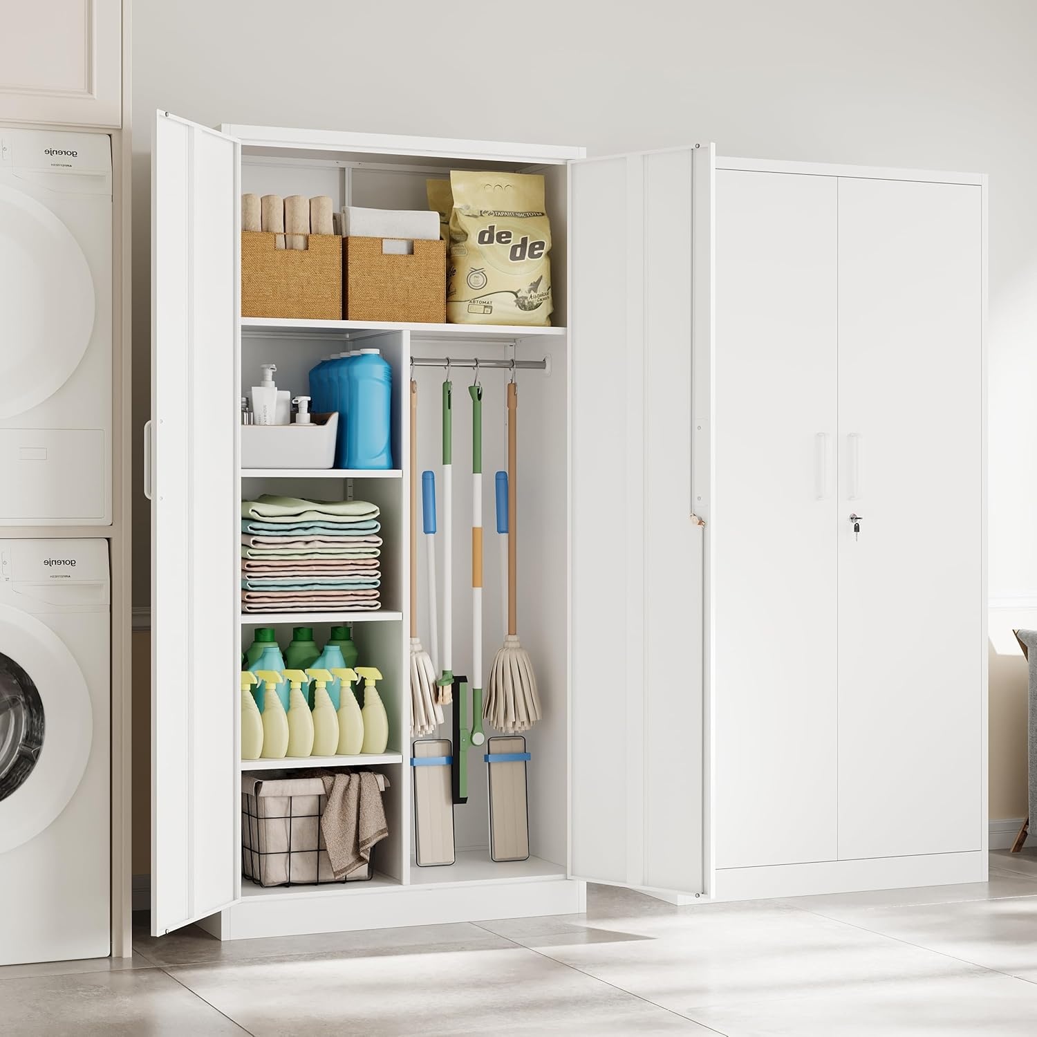 image:imageLetaya Metal Storage Cabinets Locker with Lock Door 72 Clothing Coat Steel Storage Freestanding Wardrobe for Office Home School EmployeeGymFire Department BlackWhite