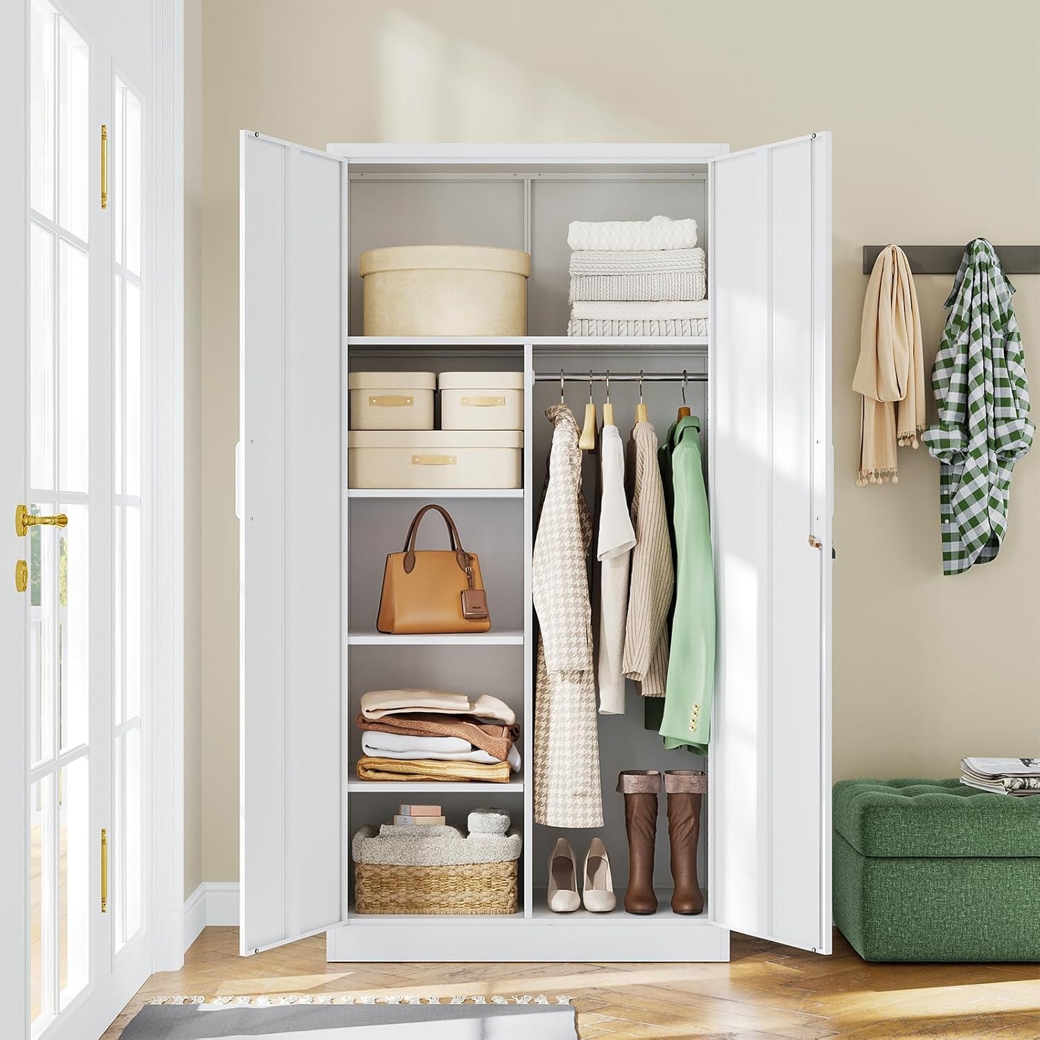 image:imageLetaya Metal Storage Cabinets Locker with Lock Door 72 Clothing Coat Steel Storage Freestanding Wardrobe for Office Home School EmployeeGymFire Department BlackWhite