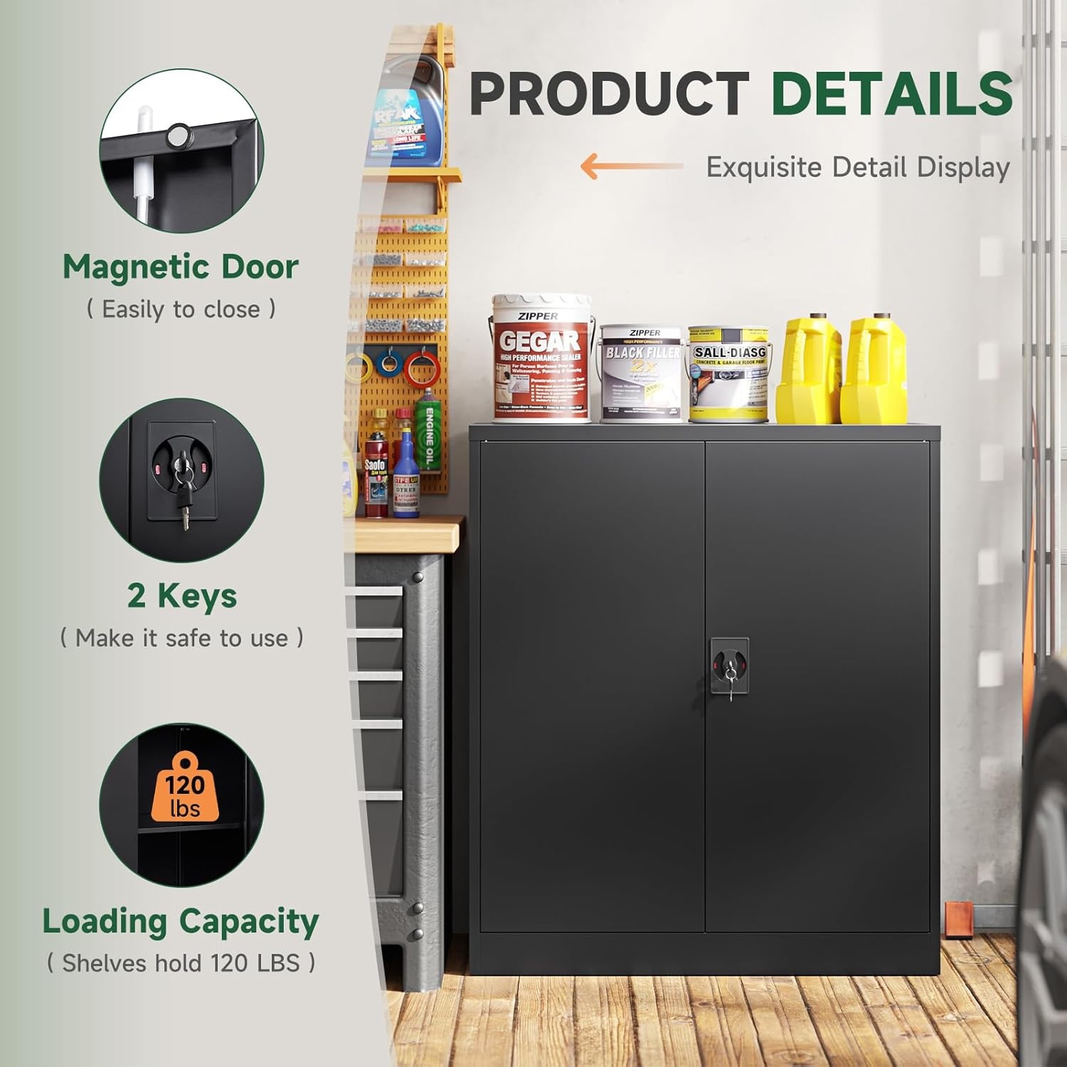 image:imageLetaya Metal Storage Cabinets with Lock Door2 Adjustable Shelves Organizer Steel Storage Cabinets for HomeOfficeWarehouseGarageEmployee LockersWhiteBlack