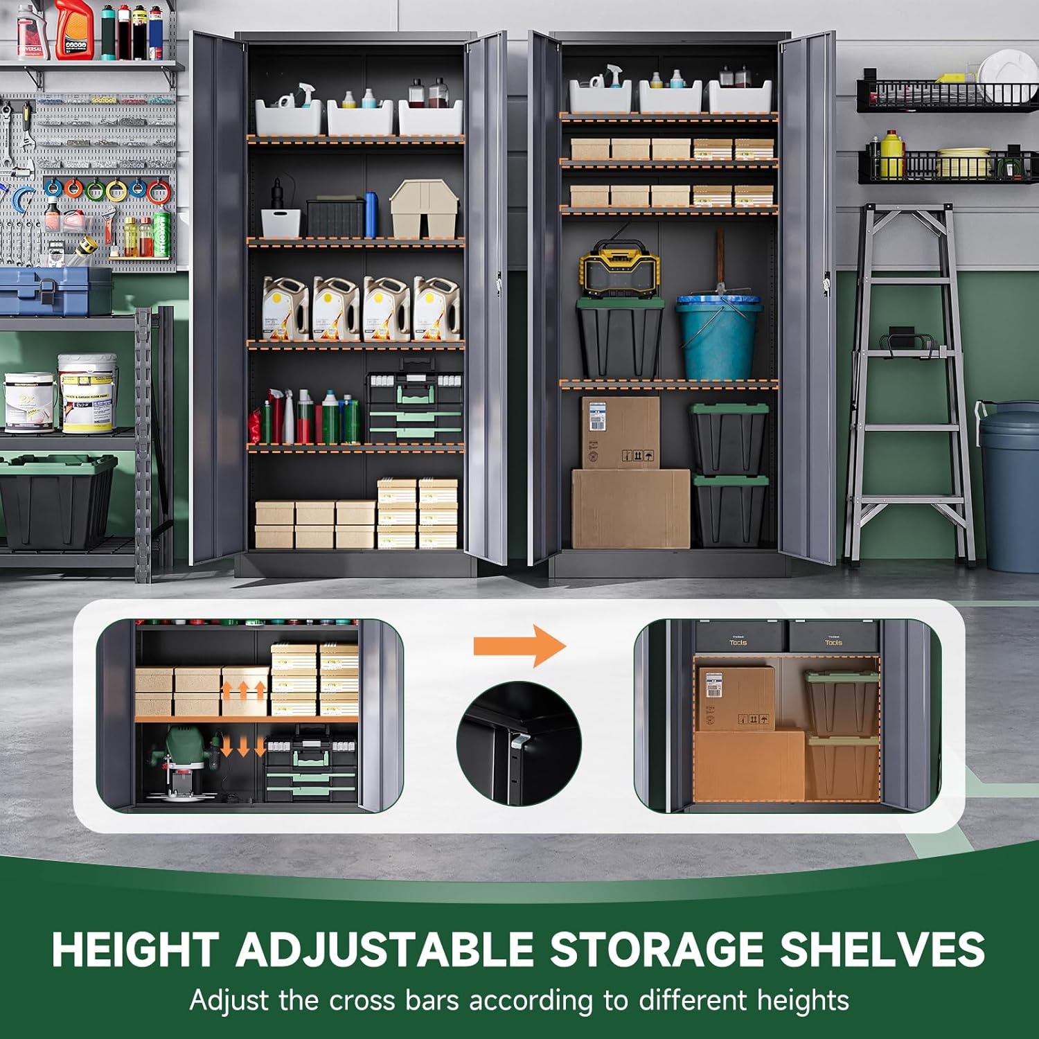 image:imageLetaya Metal Storage Cabinets with Lock Door2 Adjustable Shelves Organizer Steel Storage Cabinets for HomeOfficeWarehouseGarageEmployee LockersWhiteBlack Grey
