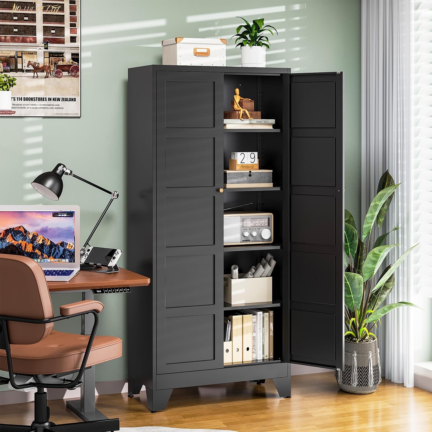 image:imageLetaya Metal Storage Cabinets with Lock Door2 Adjustable Shelves Organizer Steel Storage Cabinets for HomeOfficeWarehouseGarageEmployee LockersWhiteBlack