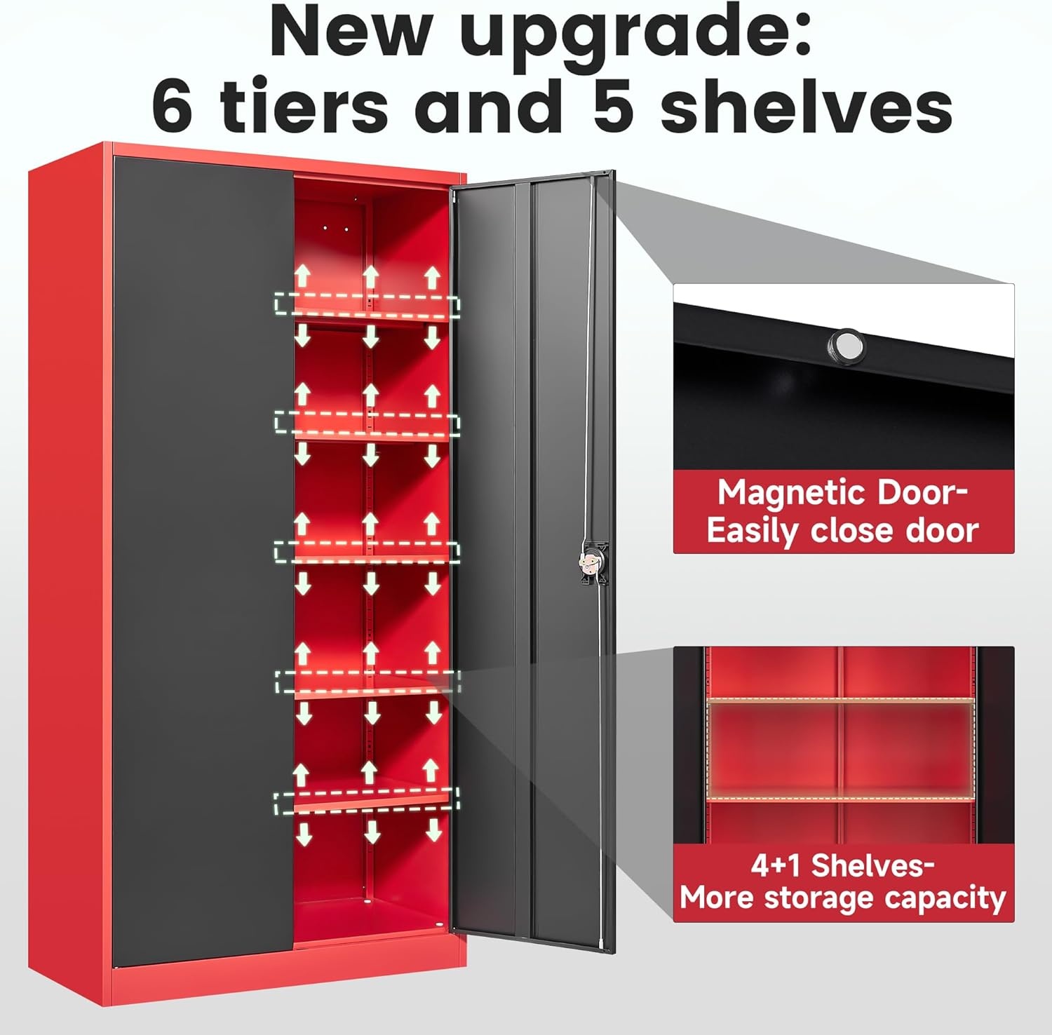 image:imageLetaya Metal Storage Cabinets with Lock Door2 Adjustable Shelves Organizer Steel Storage Cabinets for HomeOfficeWarehouseGarageEmployee LockersWhiteBlack Red