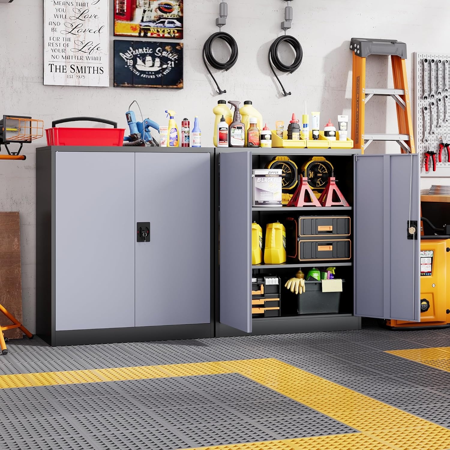 image:imageLetaya Metal Storage Cabinets with Lock Door2 Adjustable Shelves Organizer Steel Storage Cabinets for HomeOfficeWarehouseGarageEmployee LockersWhiteBlack Grey
