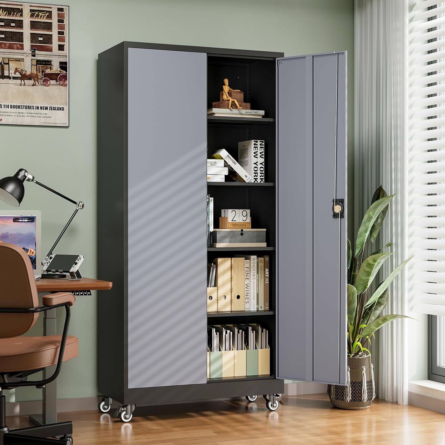 image:imageLetaya Metal Storage Cabinets with Lock Door2 Adjustable Shelves Organizer Steel Storage Cabinets for HomeOfficeWarehouseGarageEmployee LockersWhiteBlack Grey
