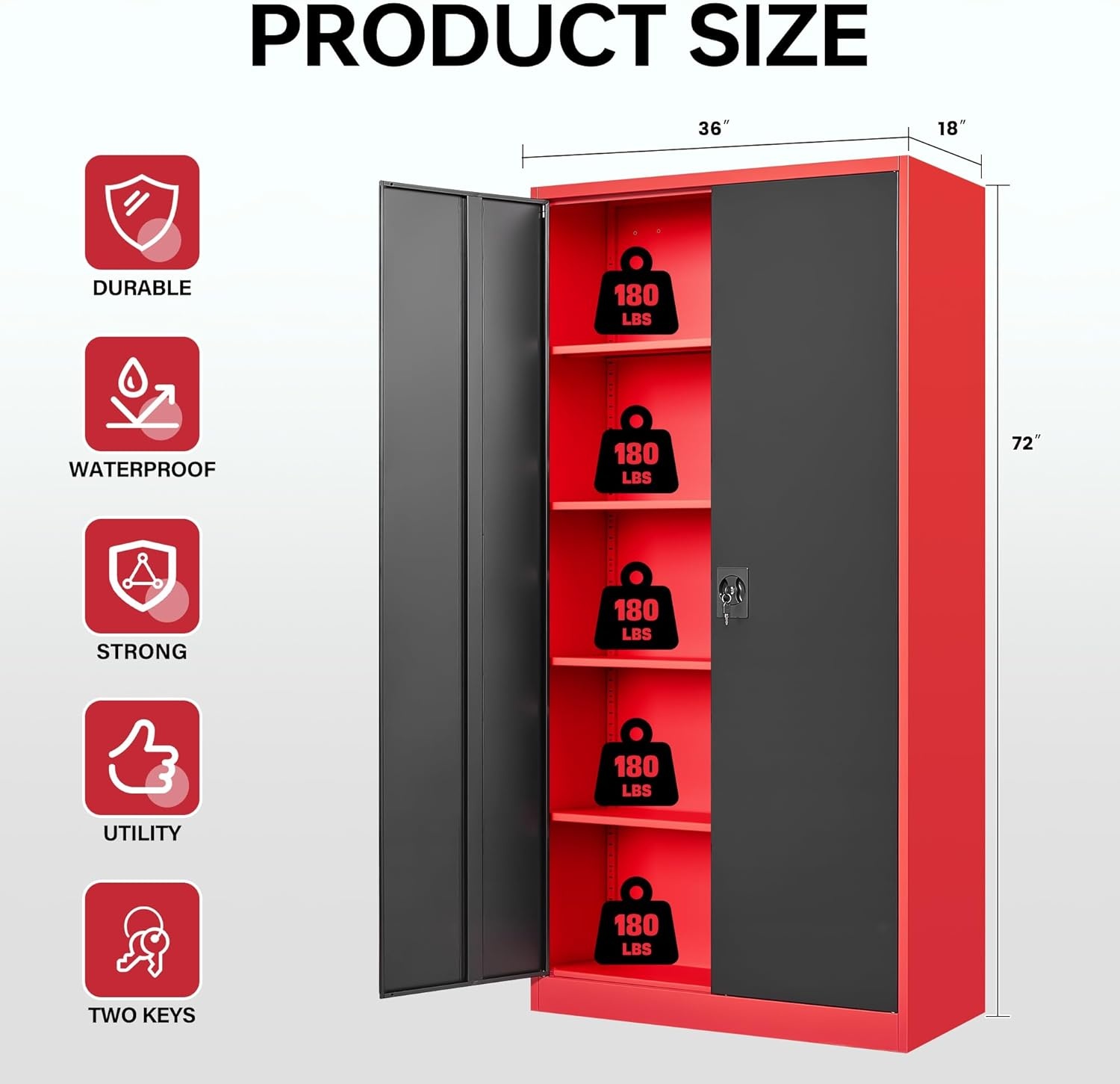 image:imageLetaya Metal Storage Cabinets with Lock Door2 Adjustable Shelves Organizer Steel Storage Cabinets for HomeOfficeWarehouseGarageEmployee LockersWhiteBlack Red