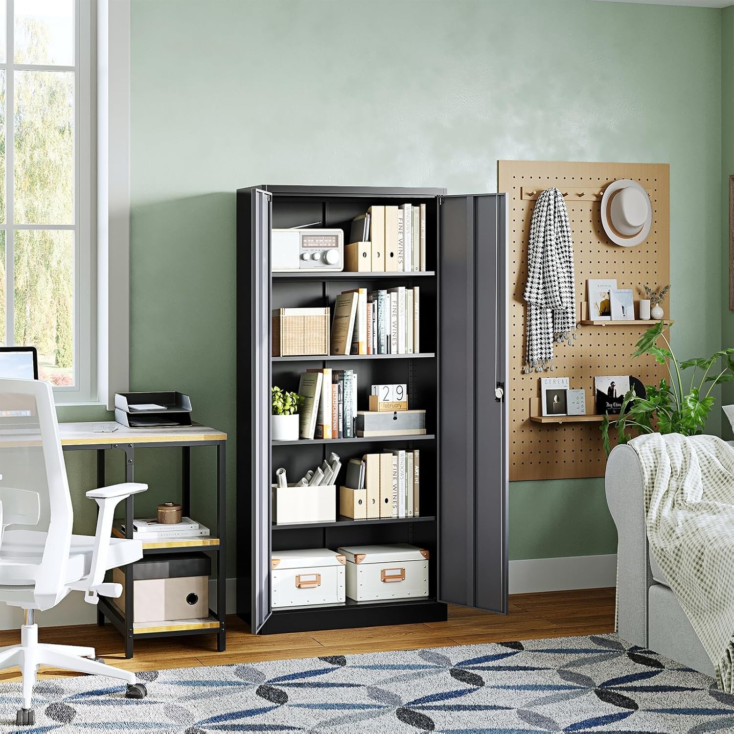 image:imageLetaya Metal Storage Cabinets with Lock Door2 Adjustable Shelves Organizer Steel Storage Cabinets for HomeOfficeWarehouseGarageEmployee LockersWhiteBlack Grey