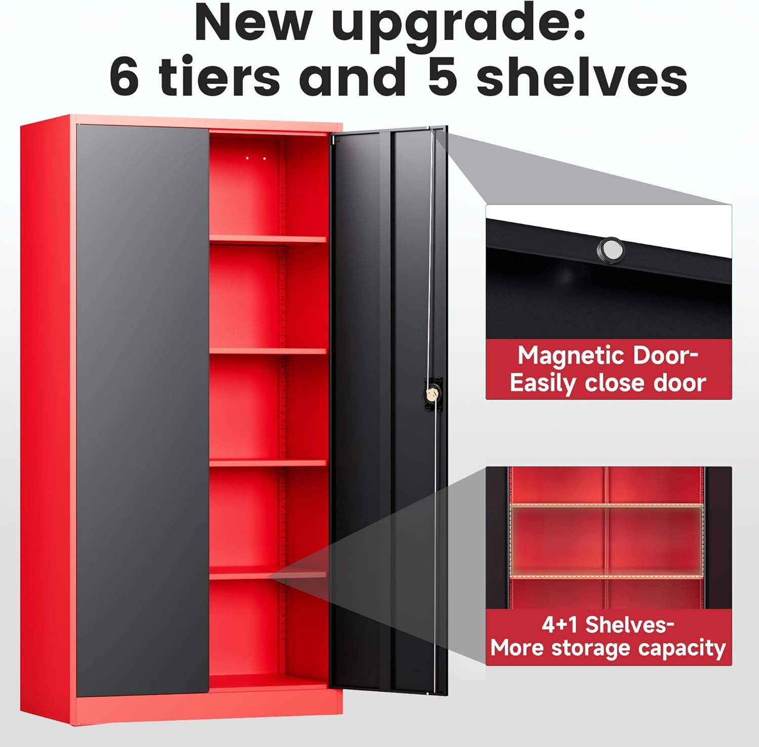image:imageLetaya Metal Storage Cabinets with Lock Door2 Adjustable Shelves Organizer Steel Storage Cabinets for HomeOfficeWarehouseGarageEmployee LockersWhiteBlack Red