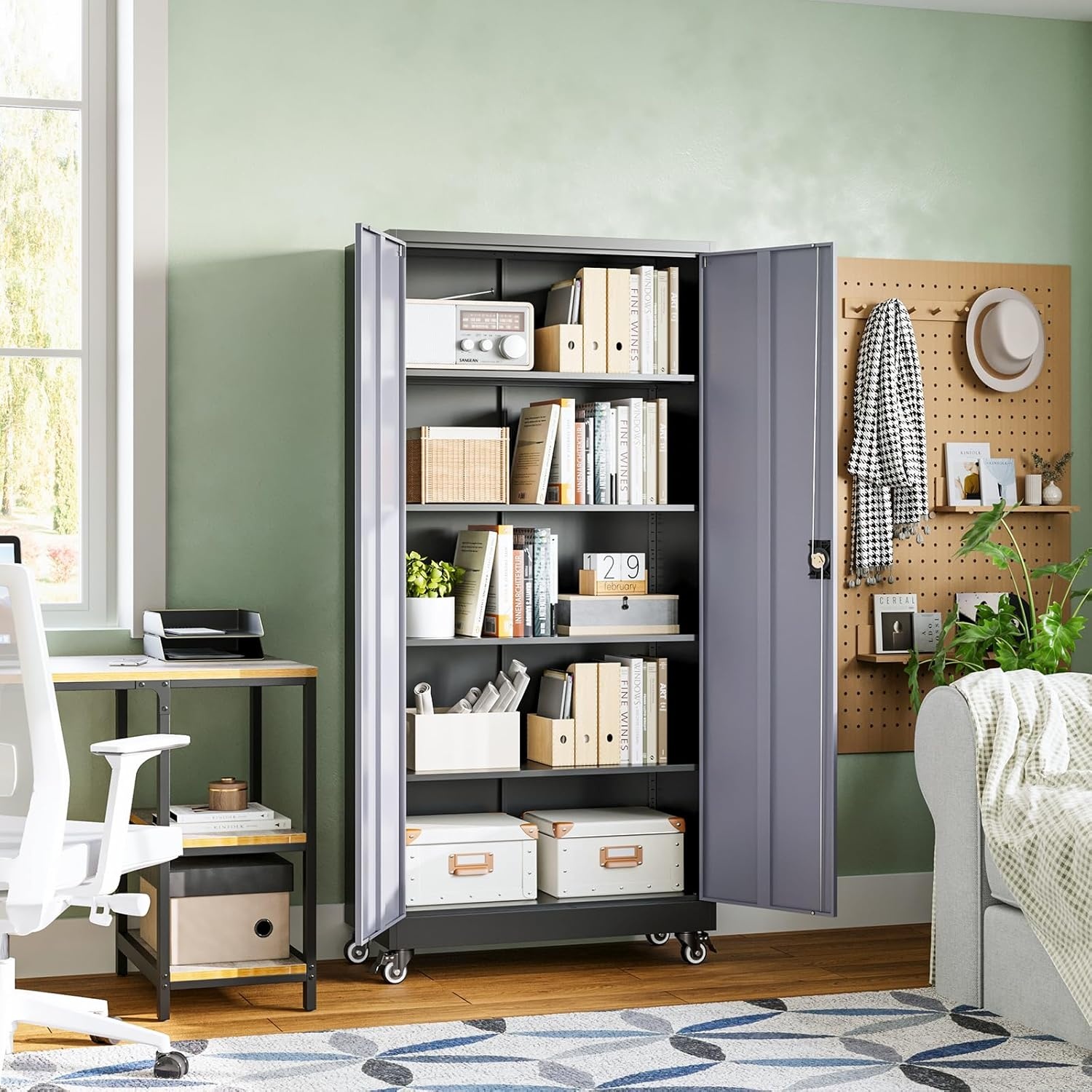 image:imageLetaya Metal Storage Cabinets with Lock Door2 Adjustable Shelves Organizer Steel Storage Cabinets for HomeOfficeWarehouseGarageEmployee LockersWhiteBlack Grey