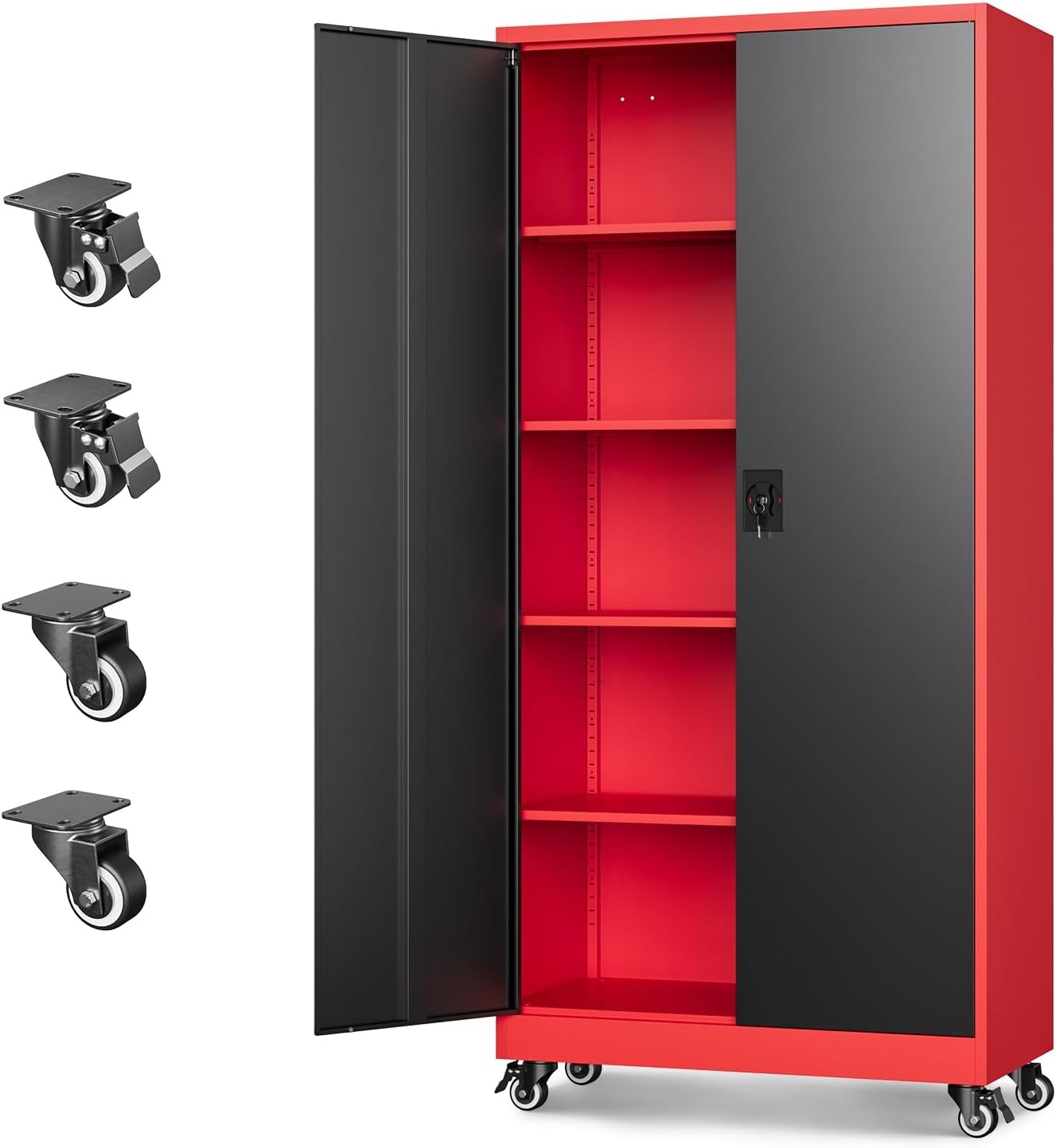 image:imageLetaya Metal Storage Cabinets with Lock Door2 Adjustable Shelves Organizer Steel Storage Cabinets for HomeOfficeWarehouseGarageEmployee LockersWhiteBlack Red