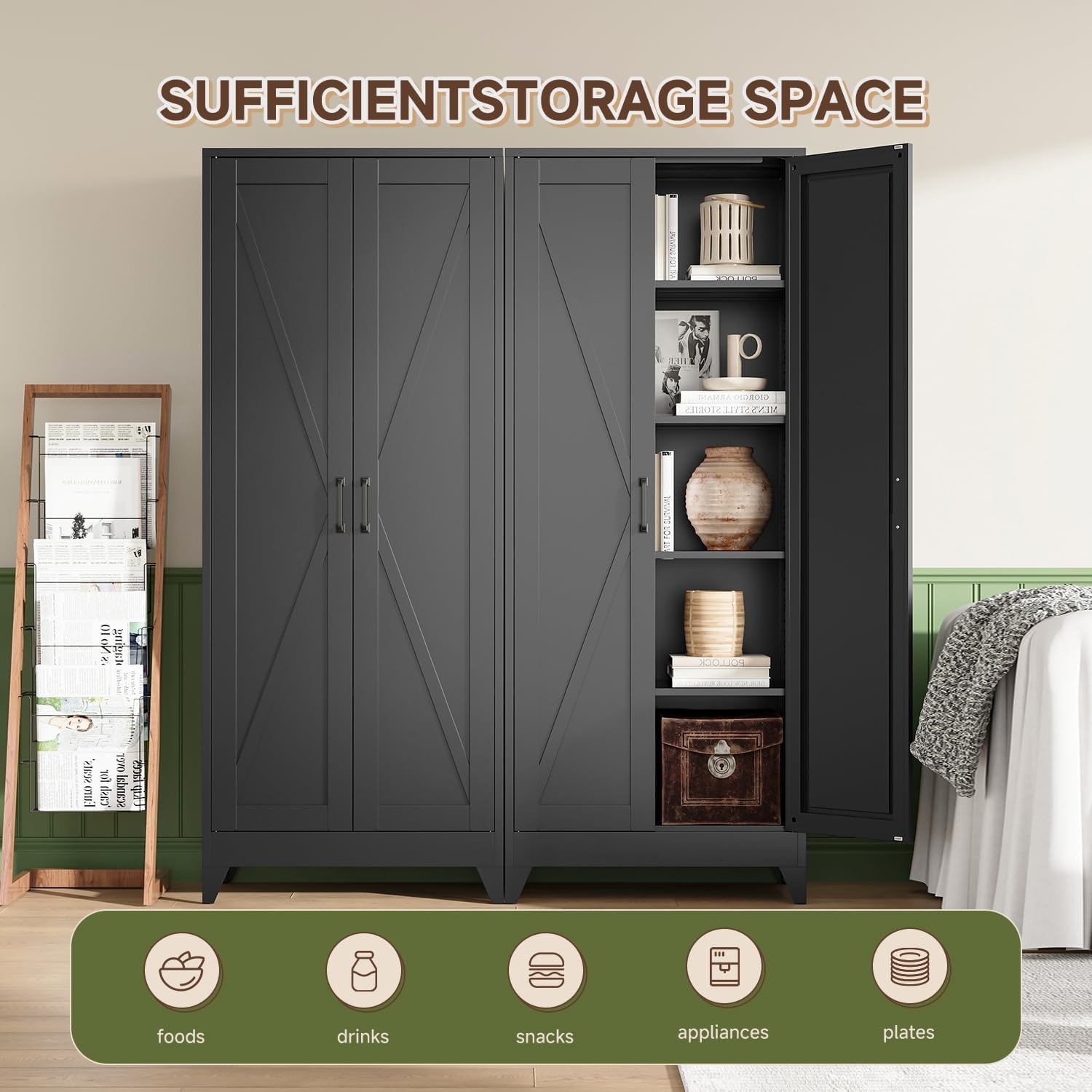 image:imageLetaya Metal Storage Cabinets with Lock Door2 Adjustable Shelves Organizer Steel Storage Cabinets for HomeOfficeWarehouseGarageEmployee LockersWhiteBlack