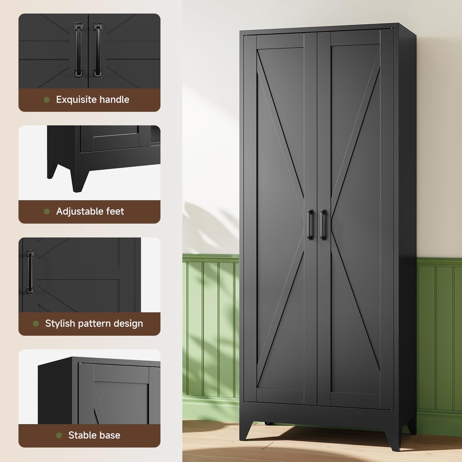 image:imageLetaya Metal Storage Cabinets with Lock Door2 Adjustable Shelves Organizer Steel Storage Cabinets for HomeOfficeWarehouseGarageEmployee LockersWhiteBlack