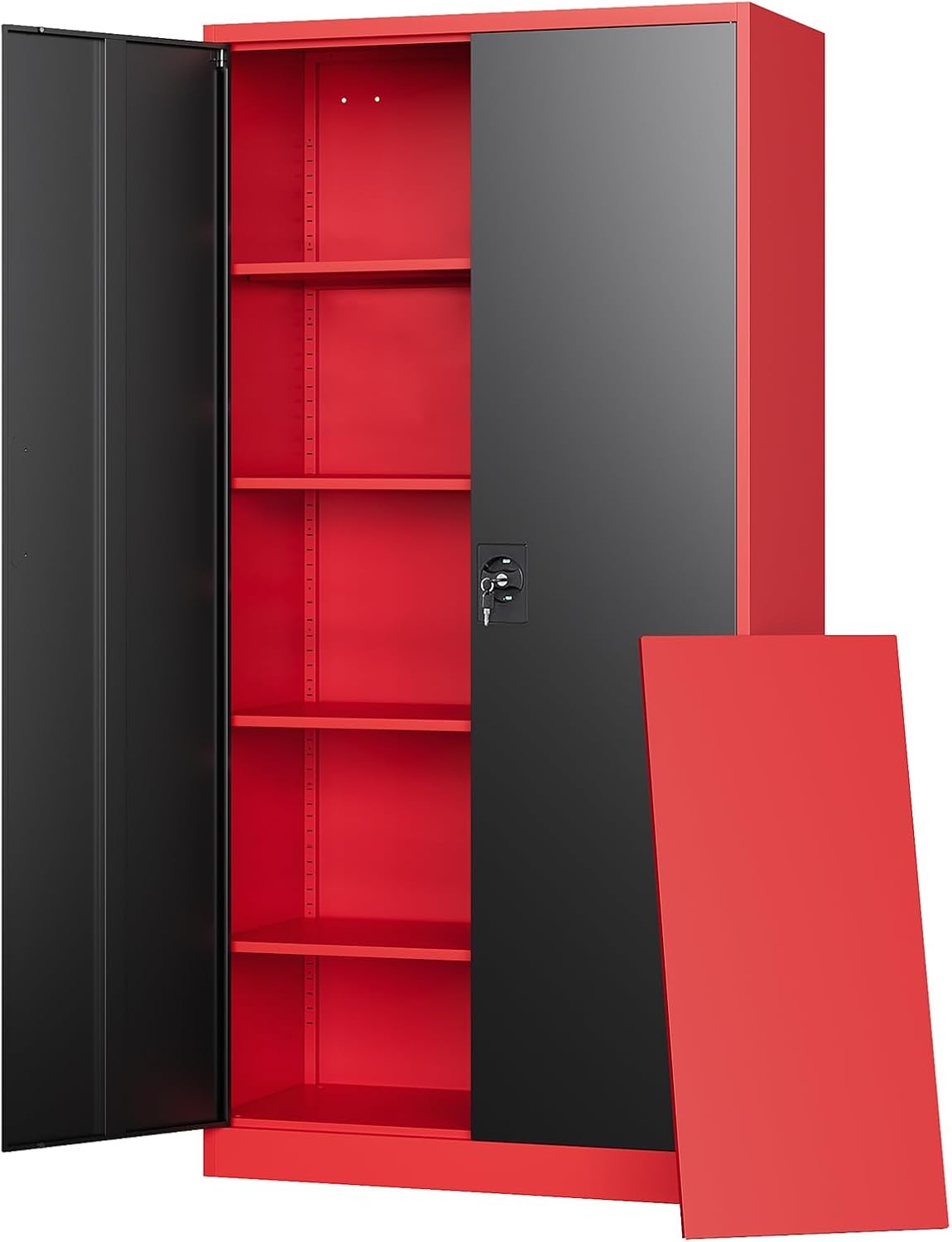 image:imageLetaya Metal Storage Cabinets with Lock Door2 Adjustable Shelves Organizer Steel Storage Cabinets for HomeOfficeWarehouseGarageEmployee LockersWhiteBlack Red