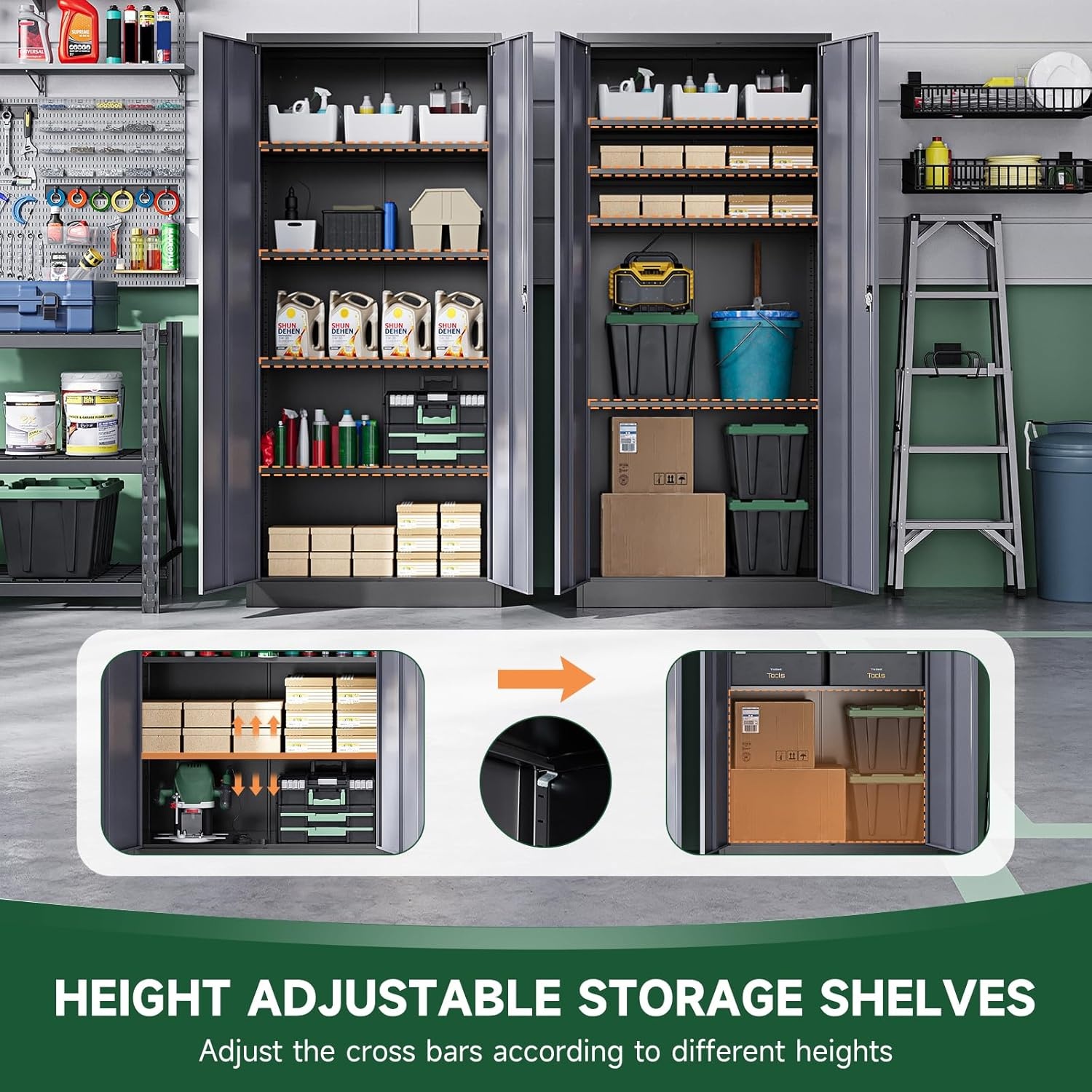 image:imageLetaya Metal Storage Cabinets with Lock Door2 Adjustable Shelves Organizer Steel Storage Cabinets for HomeOfficeWarehouseGarageEmployee LockersWhiteBlack Grey