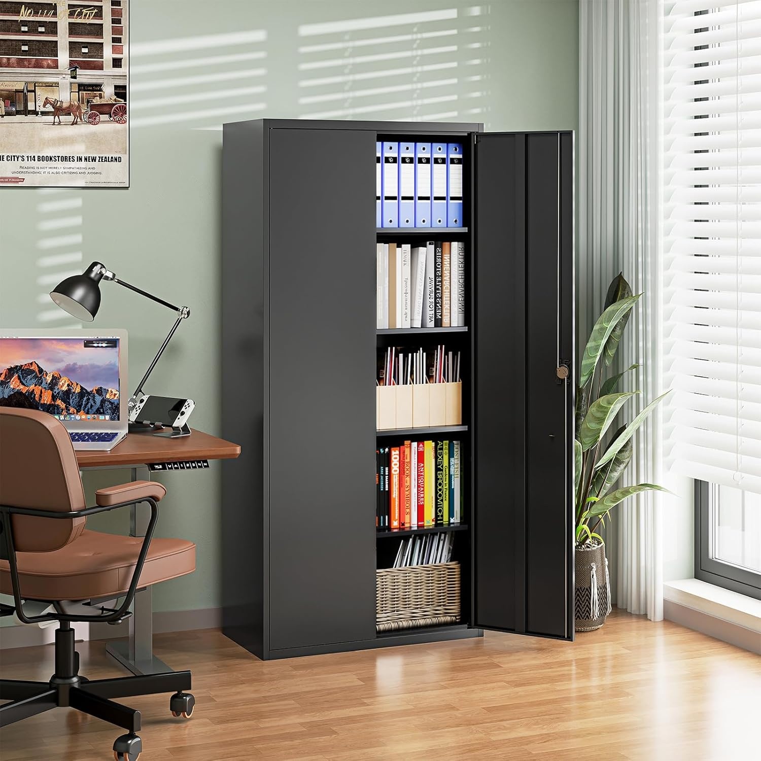 image:imageLetaya Metal Storage Cabinets with Lock Door2 Adjustable Shelves Organizer Steel Storage Cabinets for HomeOfficeWarehouseGarageEmployee LockersWhiteBlack