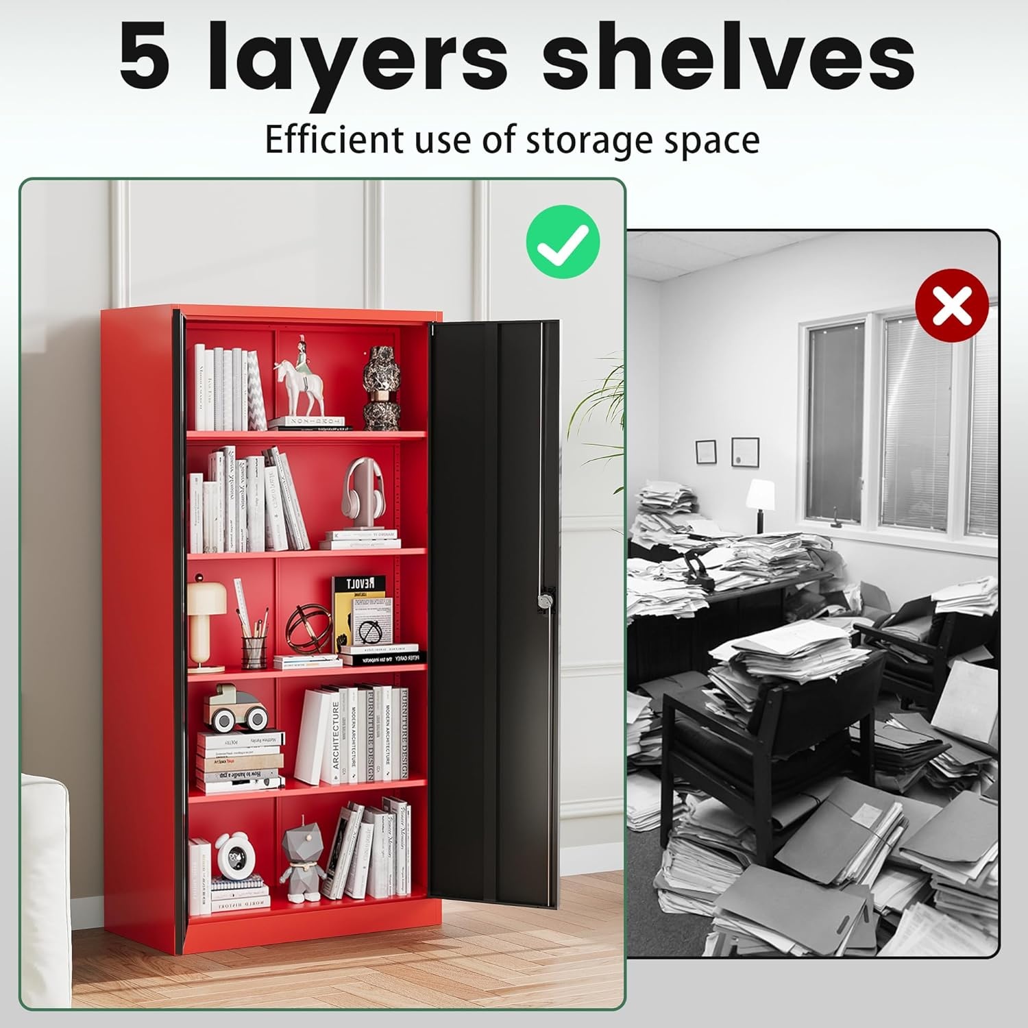 image:imageLetaya Metal Storage Cabinets with Lock Door2 Adjustable Shelves Organizer Steel Storage Cabinets for HomeOfficeWarehouseGarageEmployee LockersWhiteBlack Red