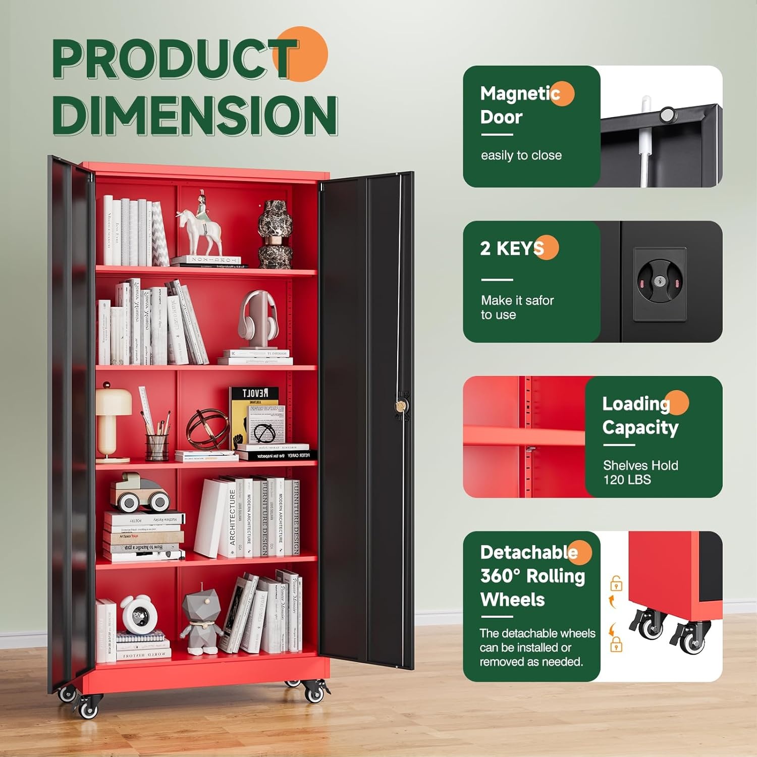 image:imageLetaya Metal Storage Cabinets with Lock Door2 Adjustable Shelves Organizer Steel Storage Cabinets for HomeOfficeWarehouseGarageEmployee LockersWhiteBlack Red