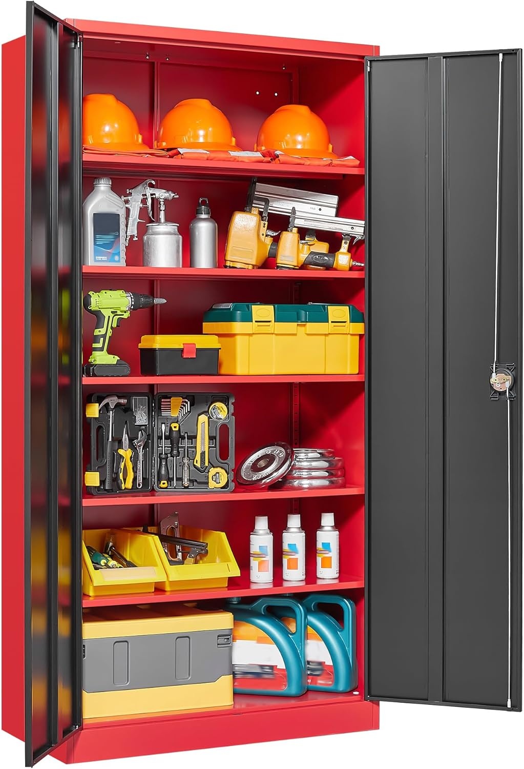 image:imageLetaya Metal Storage Cabinets with Lock Door2 Adjustable Shelves Organizer Steel Storage Cabinets for HomeOfficeWarehouseGarageEmployee LockersWhiteBlack Red