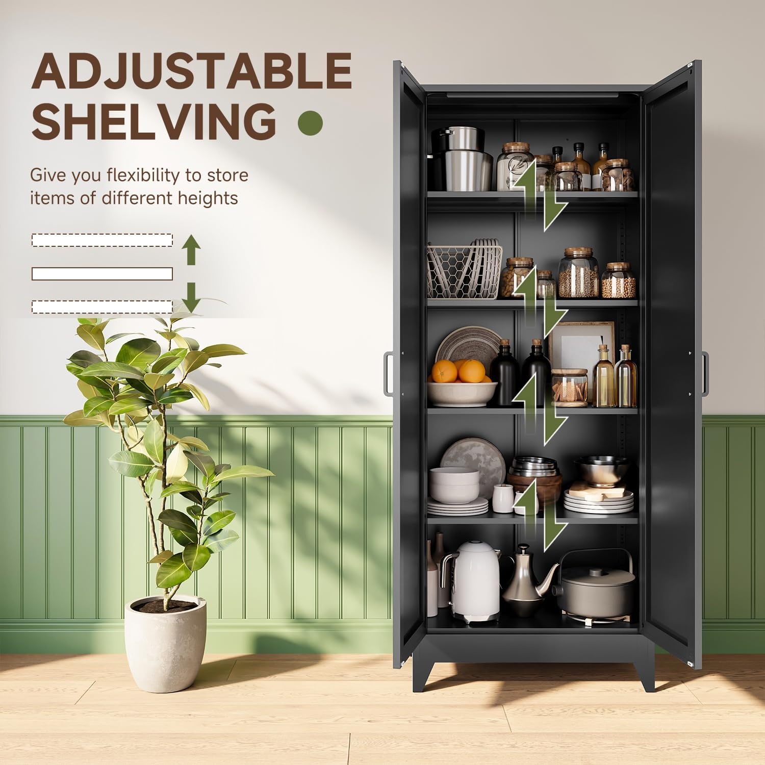 image:imageLetaya Metal Storage Cabinets with Lock Door2 Adjustable Shelves Organizer Steel Storage Cabinets for HomeOfficeWarehouseGarageEmployee LockersWhiteBlack