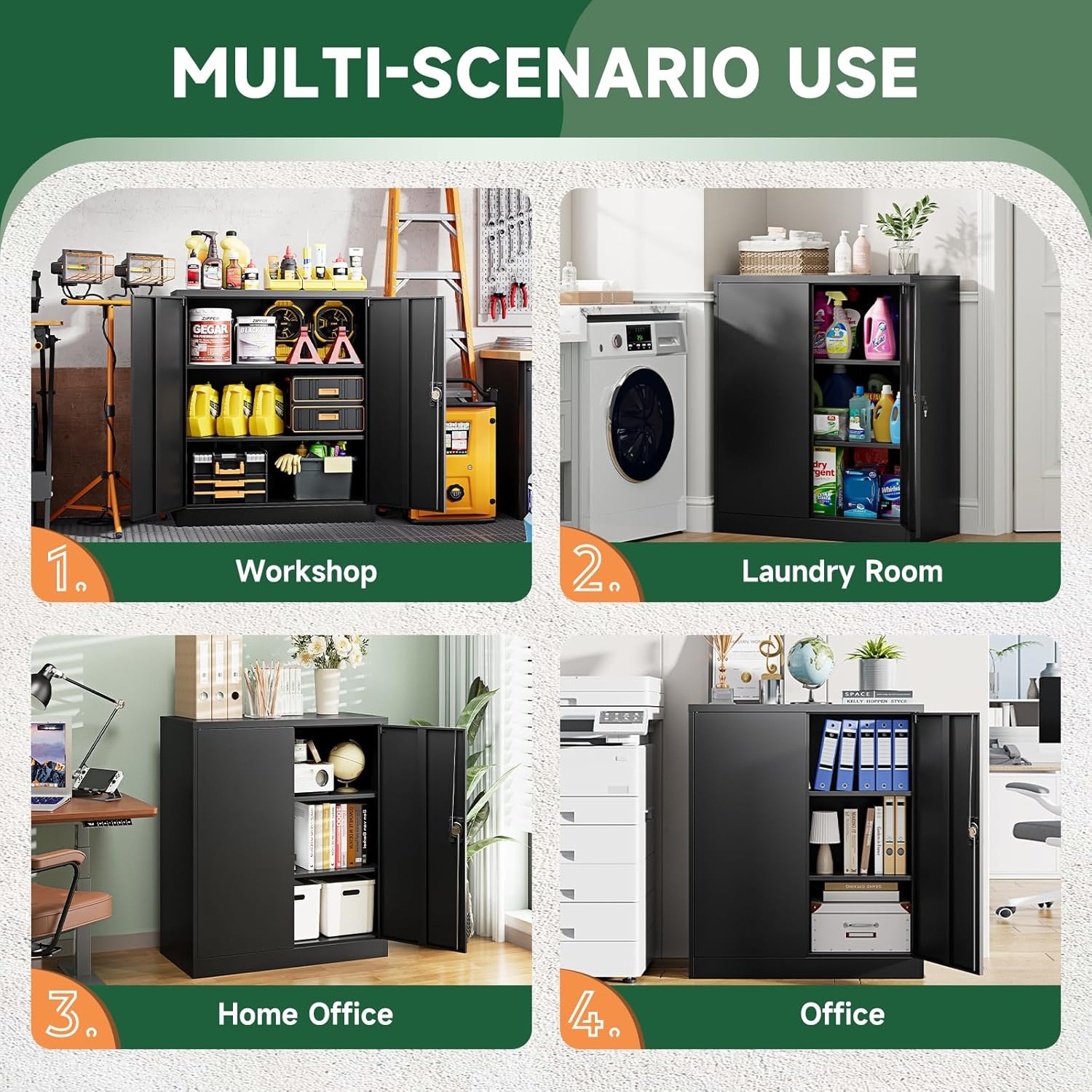 image:imageLetaya Metal Storage Cabinets with Lock Door2 Adjustable Shelves Organizer Steel Storage Cabinets for HomeOfficeWarehouseGarageEmployee LockersWhiteBlack