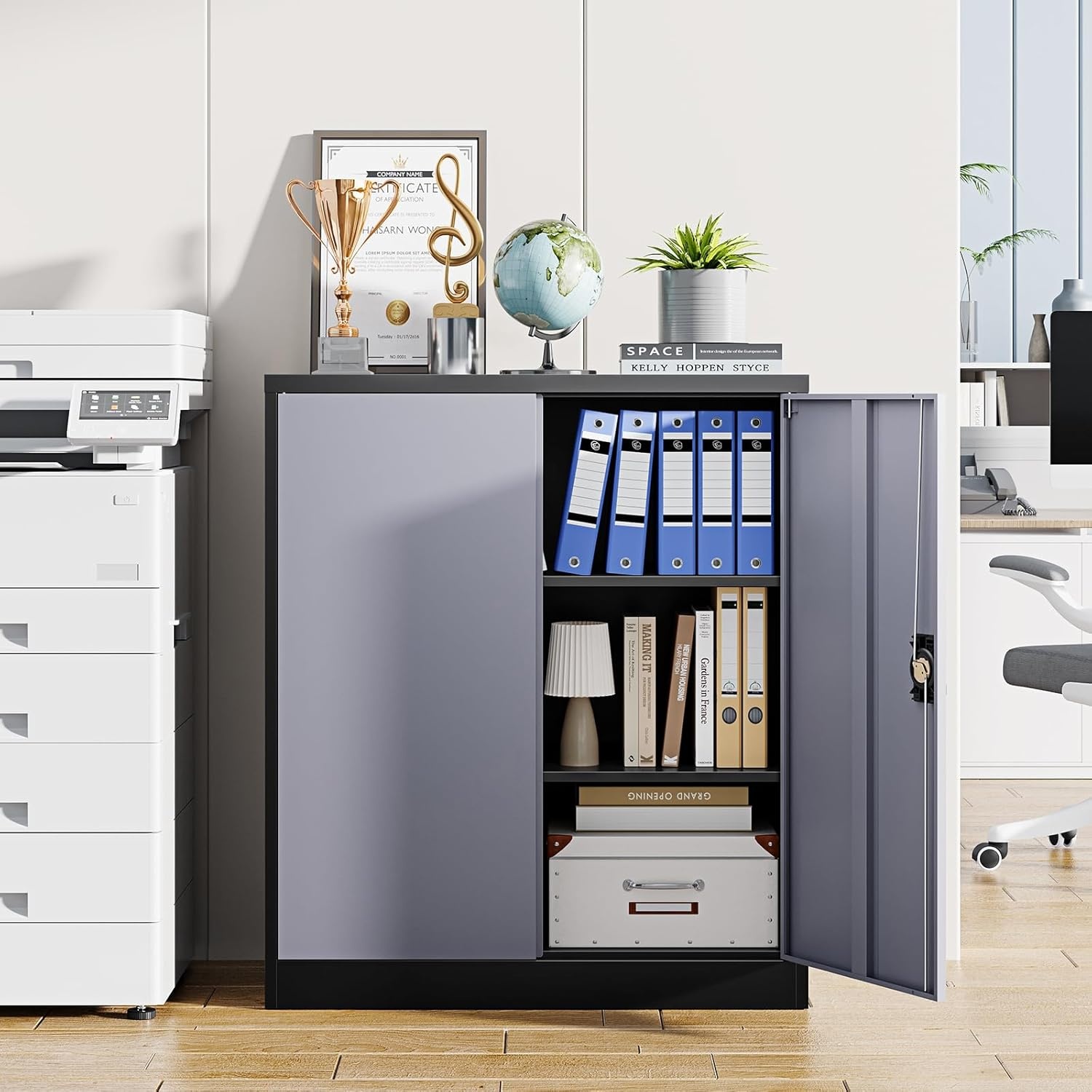 image:imageLetaya Metal Storage Cabinets with Lock Door2 Adjustable Shelves Organizer Steel Storage Cabinets for HomeOfficeWarehouseGarageEmployee LockersWhiteBlack Grey