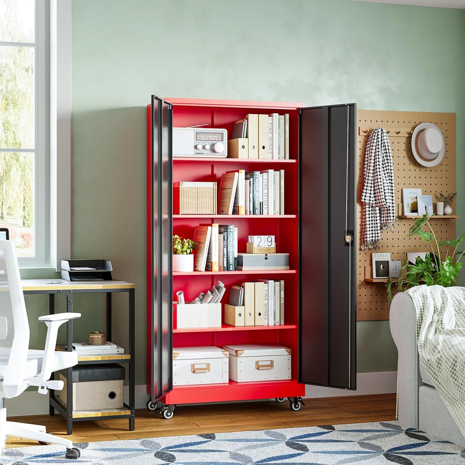 image:imageLetaya Metal Storage Cabinets with Lock Door2 Adjustable Shelves Organizer Steel Storage Cabinets for HomeOfficeWarehouseGarageEmployee LockersWhiteBlack Red