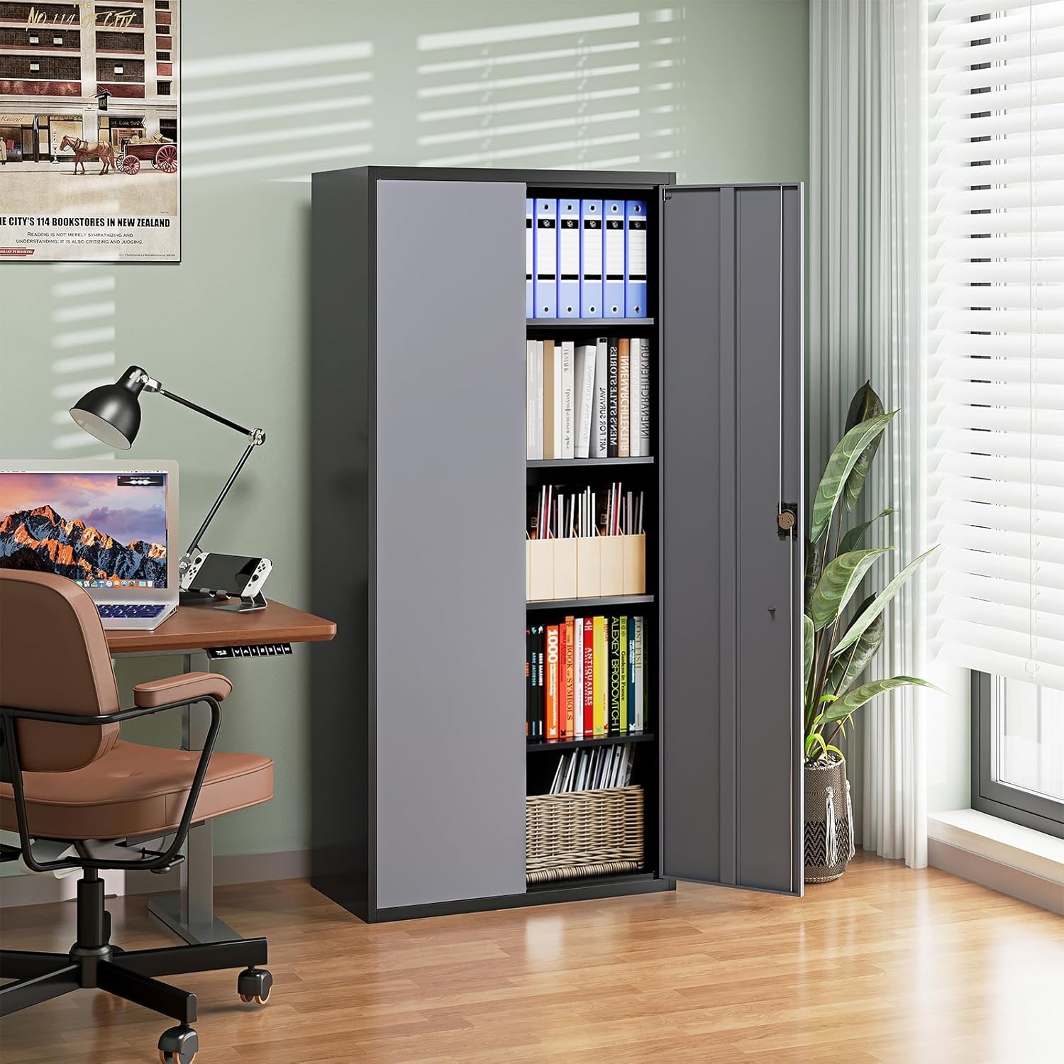 image:imageLetaya Metal Storage Cabinets with Lock Door2 Adjustable Shelves Organizer Steel Storage Cabinets for HomeOfficeWarehouseGarageEmployee LockersWhiteBlack Grey