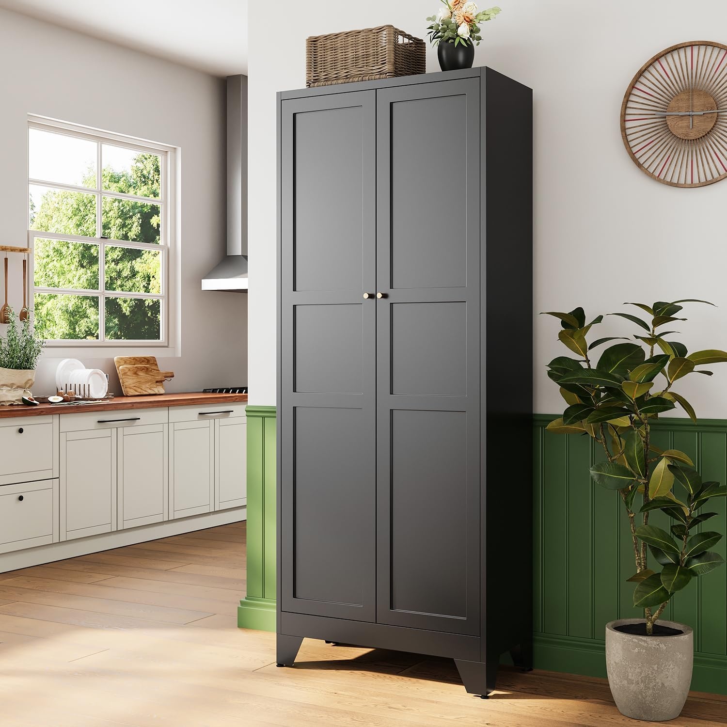 image:imageLetaya Metal Storage Cabinets with Lock Door2 Adjustable Shelves Organizer Steel Storage Cabinets for HomeOfficeWarehouseGarageEmployee LockersWhiteBlack
