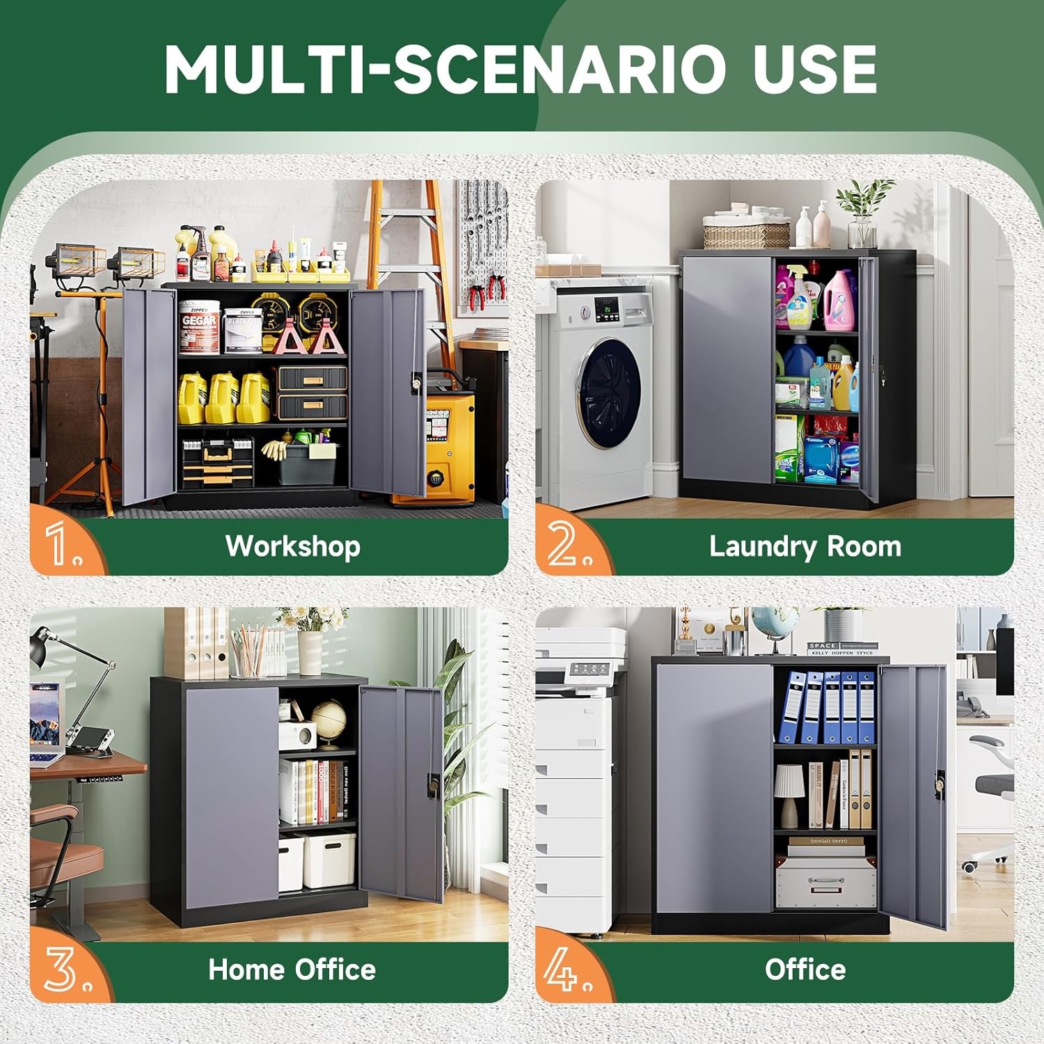 image:imageLetaya Metal Storage Cabinets with Lock Door2 Adjustable Shelves Organizer Steel Storage Cabinets for HomeOfficeWarehouseGarageEmployee LockersWhiteBlack Grey