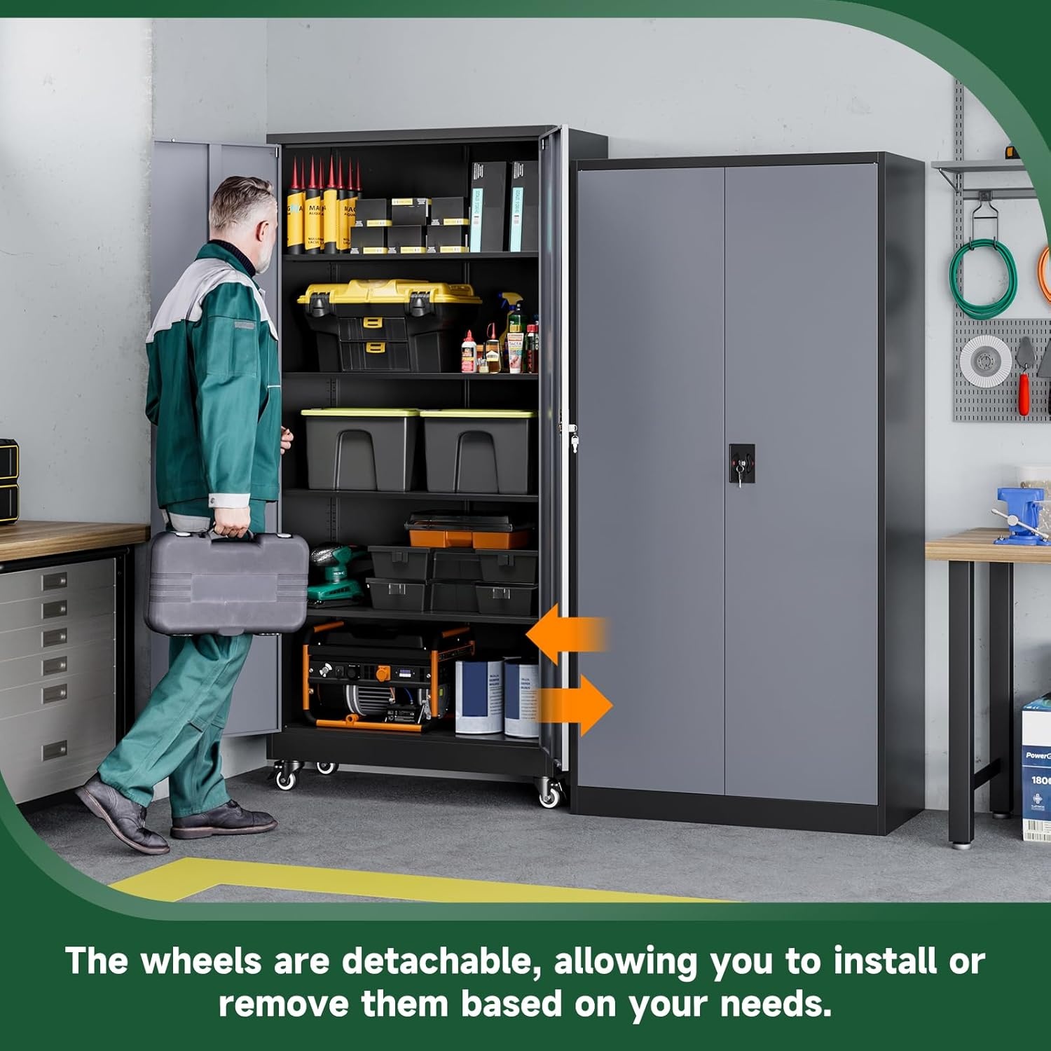 image:imageLetaya Metal Storage Cabinets with Lock Door2 Adjustable Shelves Organizer Steel Storage Cabinets for HomeOfficeWarehouseGarageEmployee LockersWhiteBlack Grey