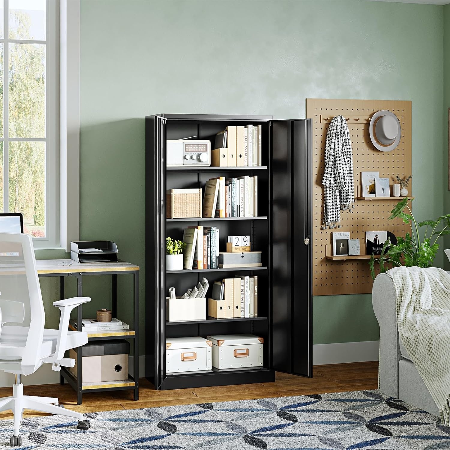 image:imageLetaya Metal Storage Cabinets with Lock Door2 Adjustable Shelves Organizer Steel Storage Cabinets for HomeOfficeWarehouseGarageEmployee LockersWhiteBlack