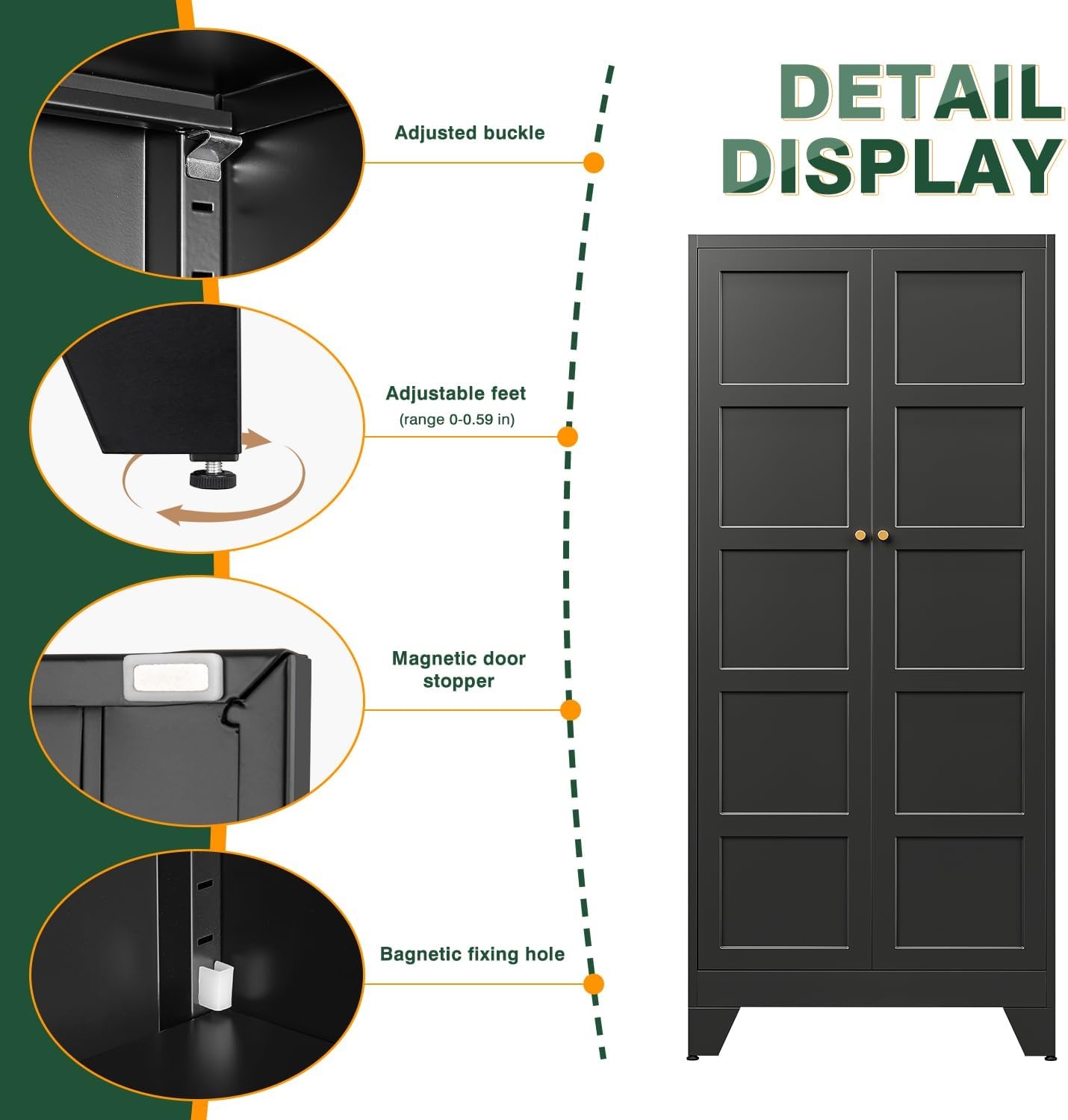 image:imageLetaya Metal Storage Cabinets with Lock Door2 Adjustable Shelves Organizer Steel Storage Cabinets for HomeOfficeWarehouseGarageEmployee LockersWhiteBlack
