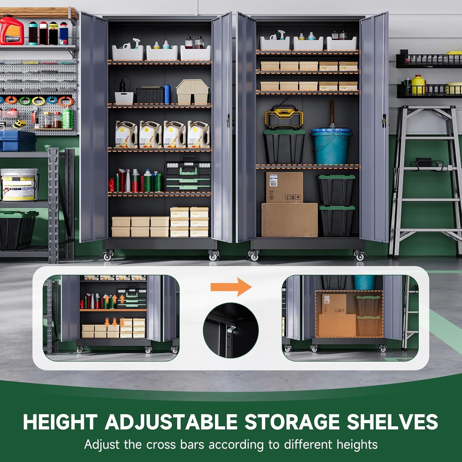 image:imageLetaya Metal Storage Cabinets with Lock Door2 Adjustable Shelves Organizer Steel Storage Cabinets for HomeOfficeWarehouseGarageEmployee LockersWhiteBlack Grey