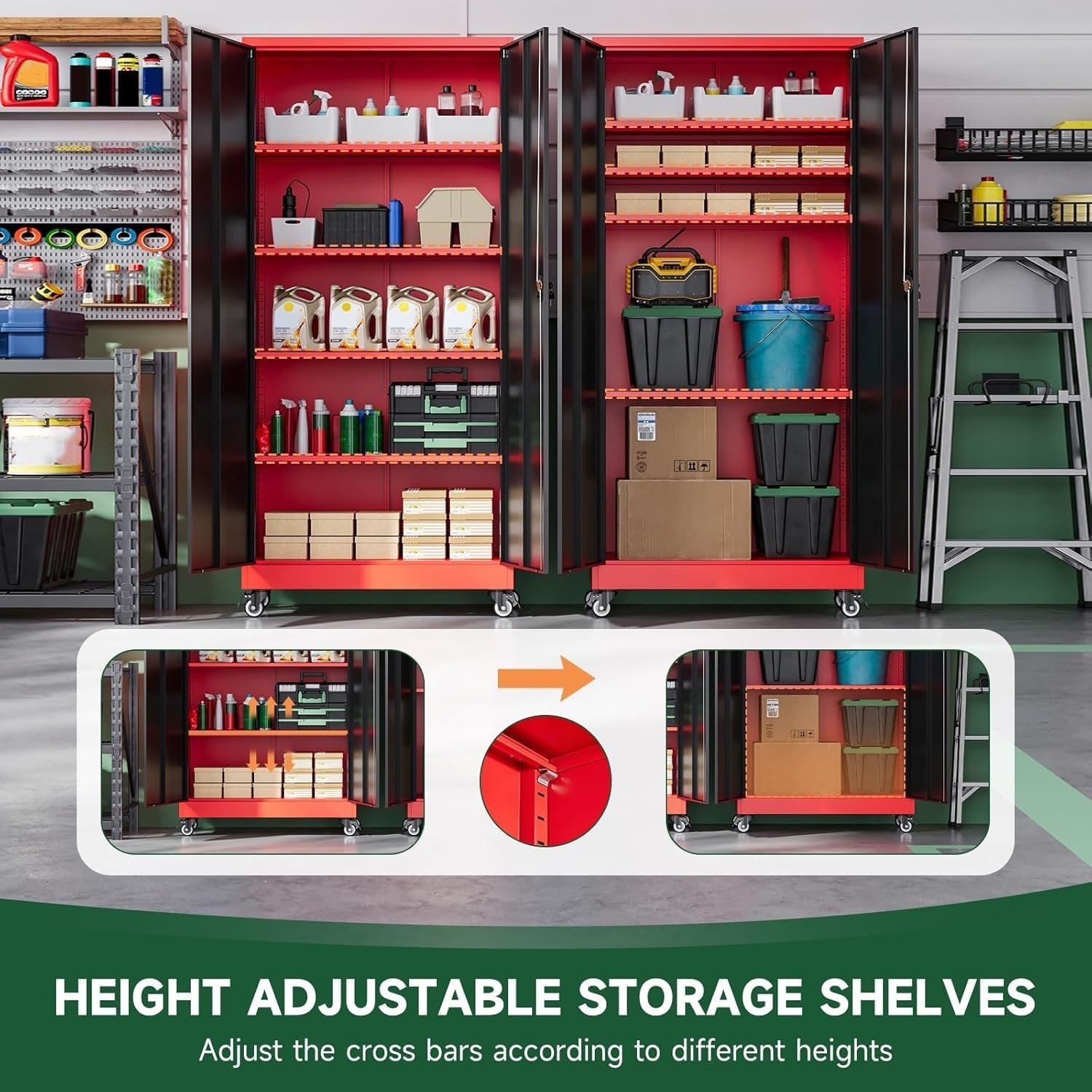 image:imageLetaya Metal Storage Cabinets with Lock Door2 Adjustable Shelves Organizer Steel Storage Cabinets for HomeOfficeWarehouseGarageEmployee LockersWhiteBlack Red