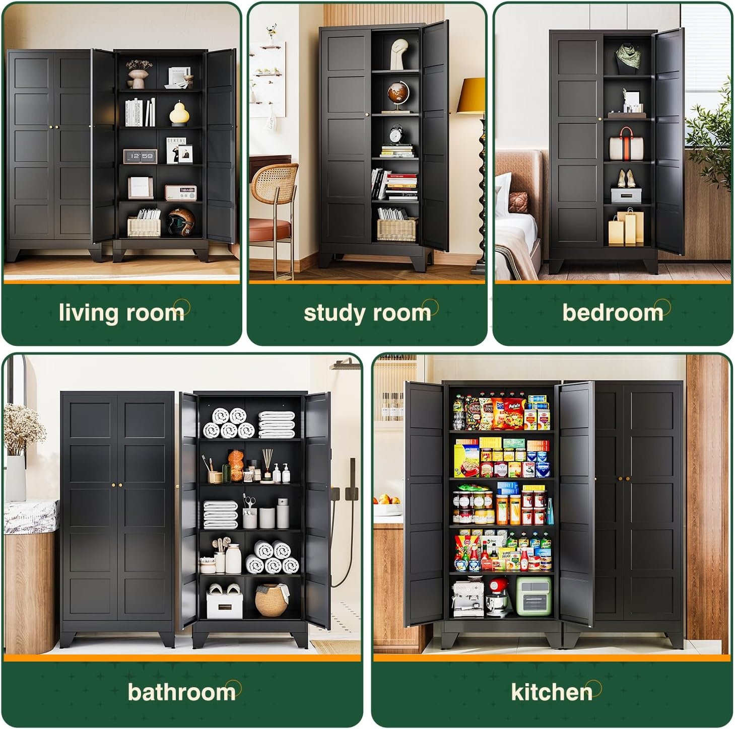 image:imageLetaya Metal Storage Cabinets with Lock Door2 Adjustable Shelves Organizer Steel Storage Cabinets for HomeOfficeWarehouseGarageEmployee LockersWhiteBlack