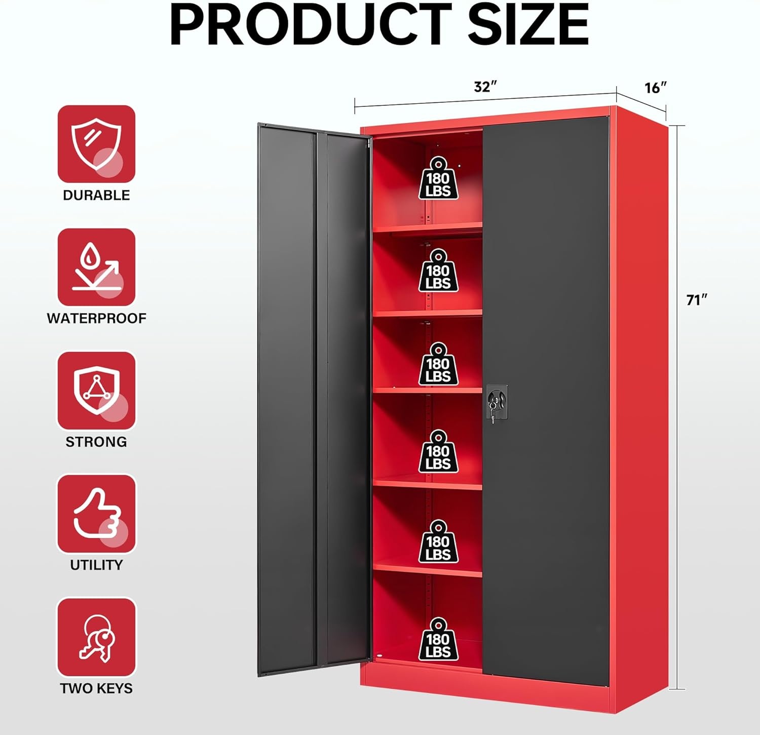 image:imageLetaya Metal Storage Cabinets with Lock Door2 Adjustable Shelves Organizer Steel Storage Cabinets for HomeOfficeWarehouseGarageEmployee LockersWhiteBlack Red
