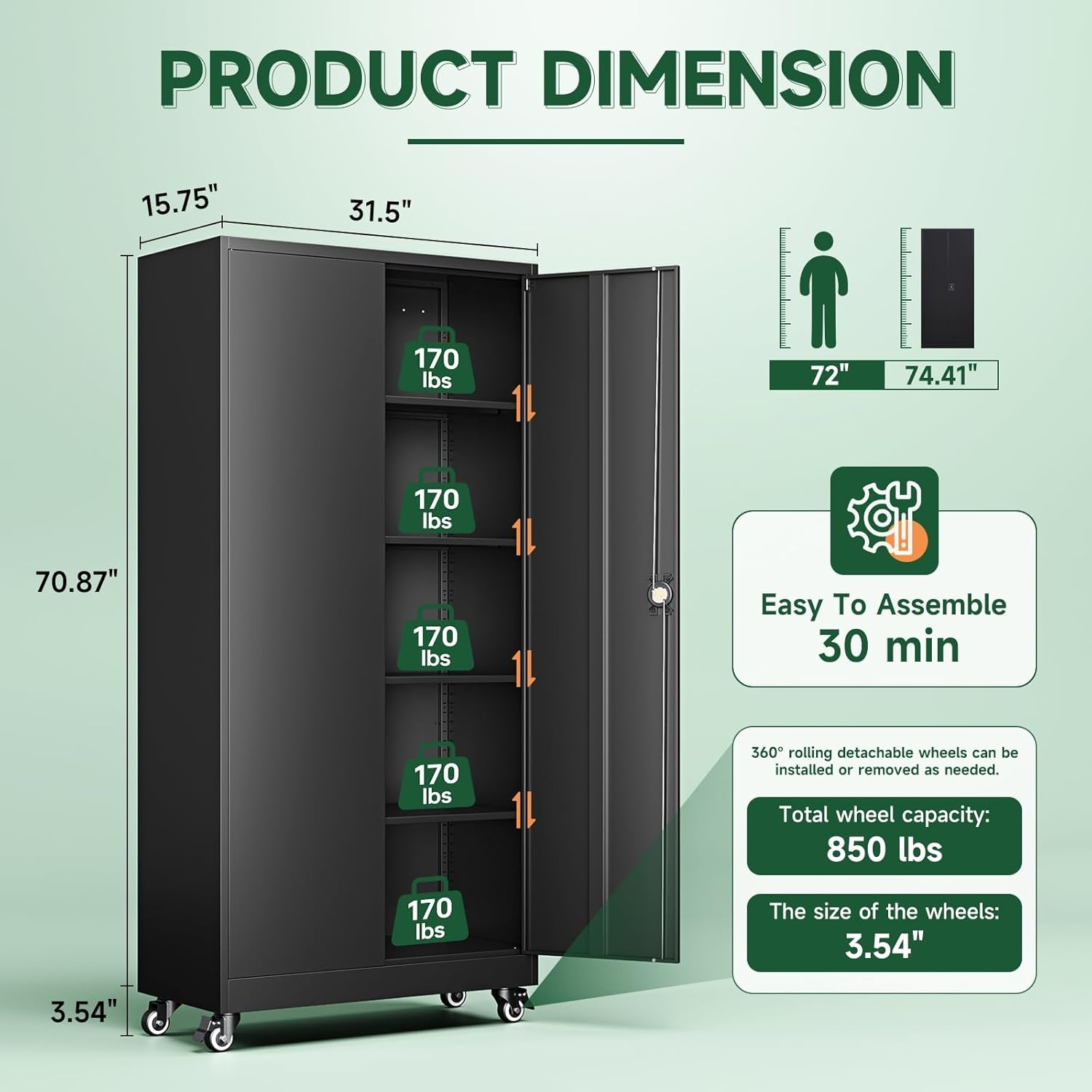 image:imageLetaya Metal Storage Cabinets with Lock Door2 Adjustable Shelves Organizer Steel Storage Cabinets for HomeOfficeWarehouseGarageEmployee LockersWhiteBlack