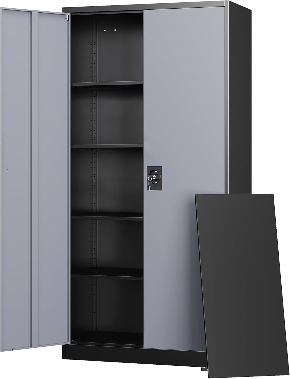 image:imageLetaya Metal Storage Cabinets with Lock Door2 Adjustable Shelves Organizer Steel Storage Cabinets for HomeOfficeWarehouseGarageEmployee LockersWhiteBlack Grey