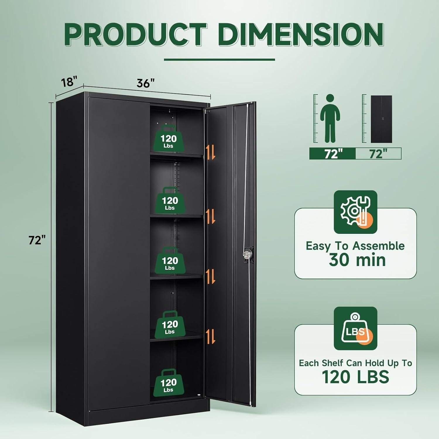 image:imageLetaya Metal Storage Cabinets with Lock Door2 Adjustable Shelves Organizer Steel Storage Cabinets for HomeOfficeWarehouseGarageEmployee LockersWhiteBlack