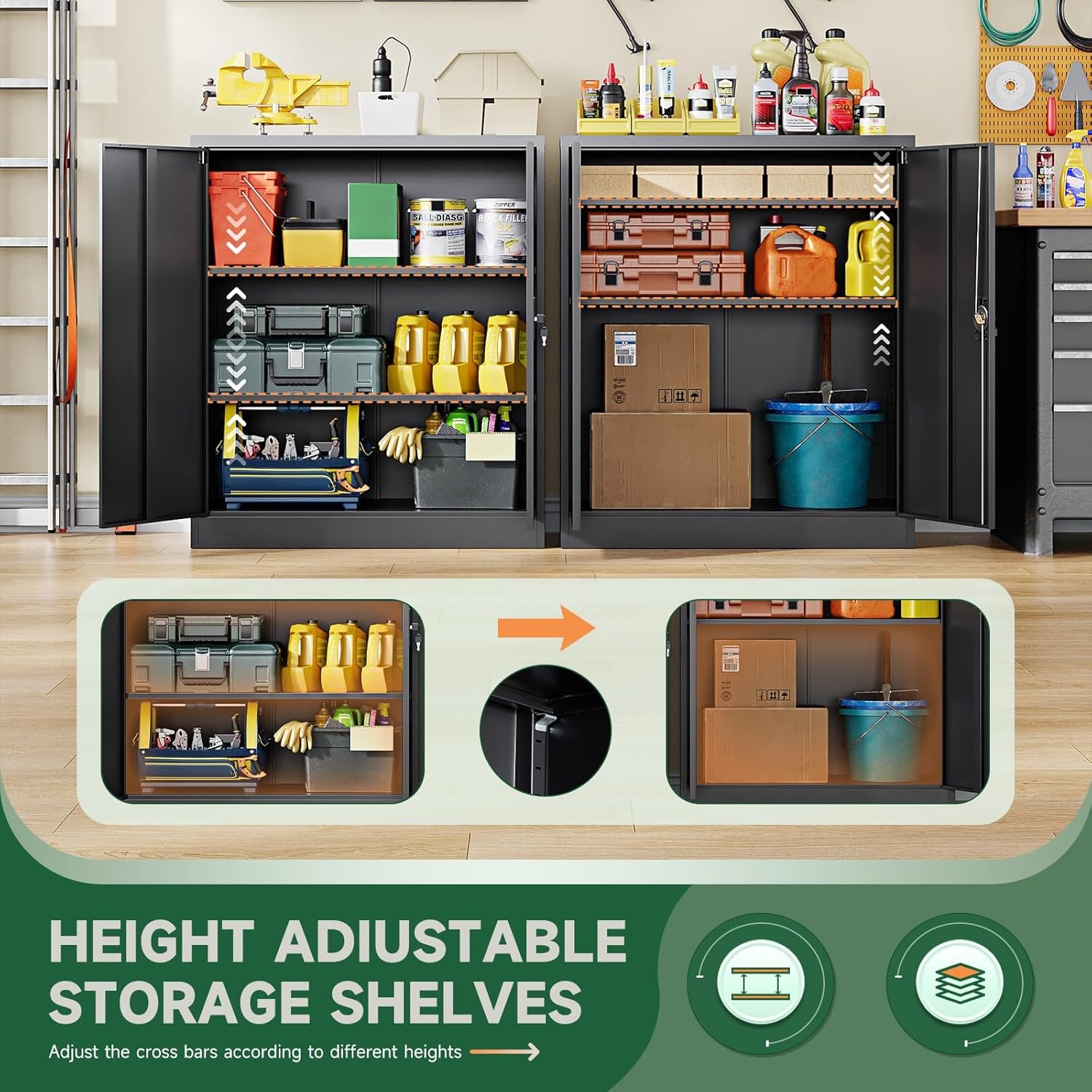 image:imageLetaya Metal Storage Cabinets with Lock Door2 Adjustable Shelves Organizer Steel Storage Cabinets for HomeOfficeWarehouseGarageEmployee LockersWhiteBlack