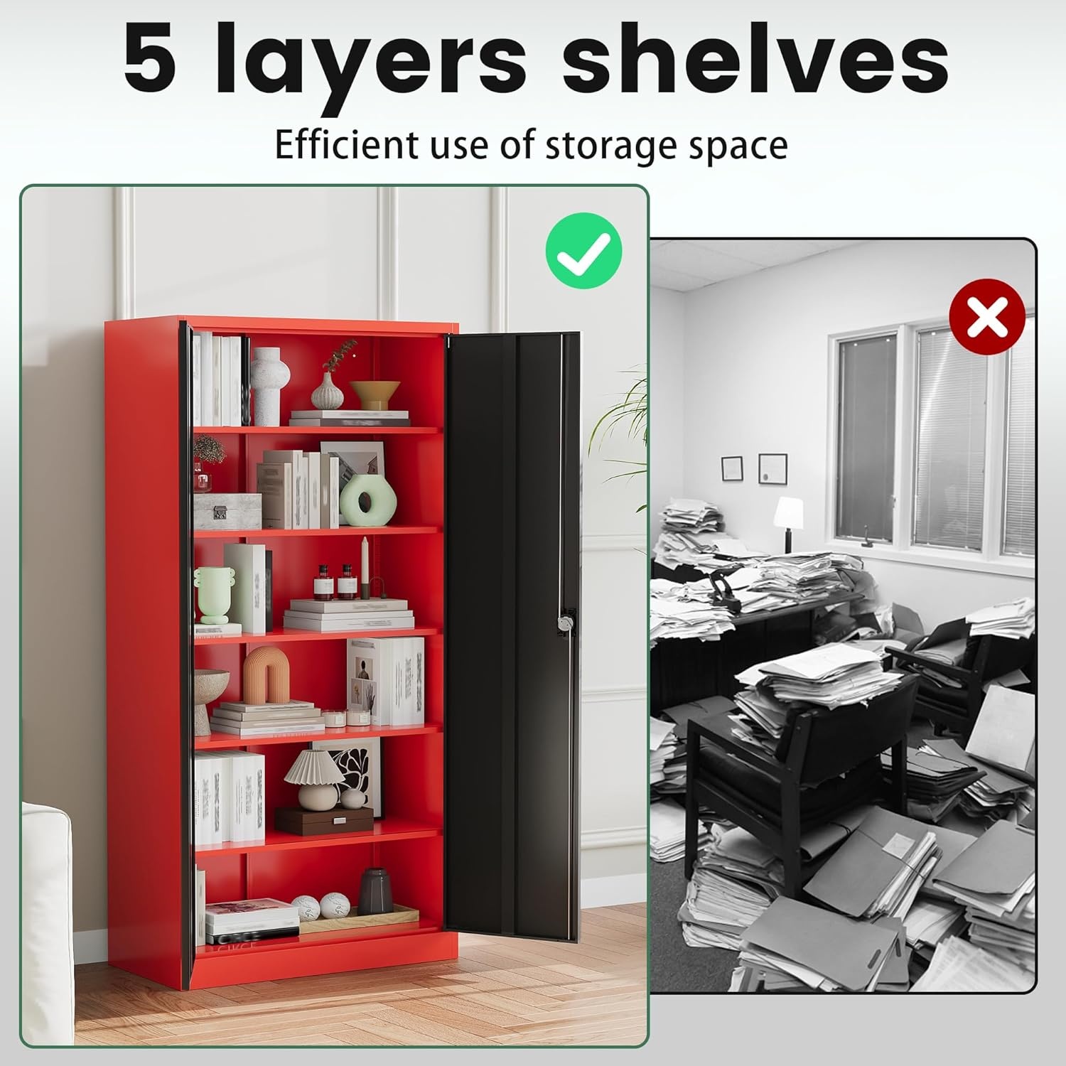 image:imageLetaya Metal Storage Cabinets with Lock Door2 Adjustable Shelves Organizer Steel Storage Cabinets for HomeOfficeWarehouseGarageEmployee LockersWhiteBlack Red