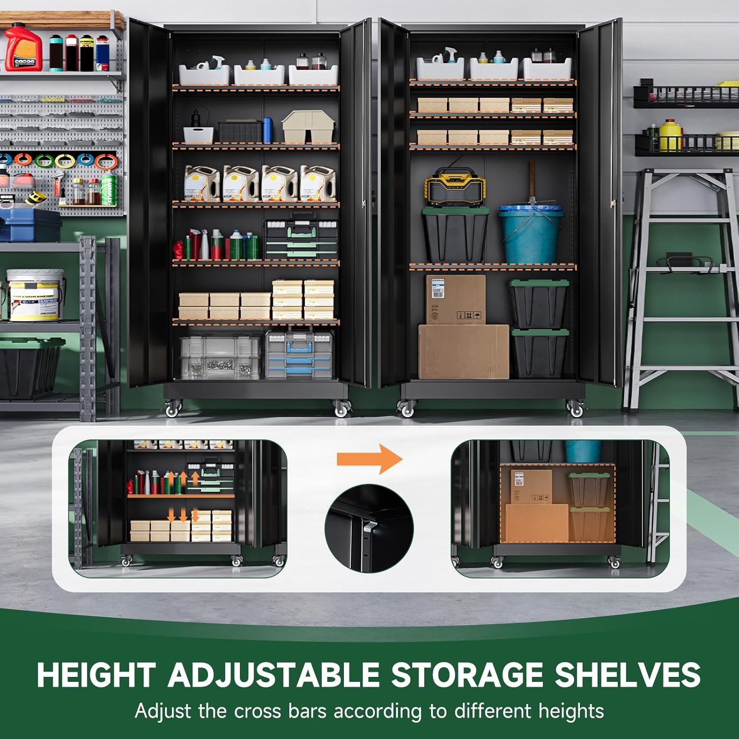image:imageLetaya Metal Storage Cabinets with Lock Door2 Adjustable Shelves Organizer Steel Storage Cabinets for HomeOfficeWarehouseGarageEmployee LockersWhiteBlack