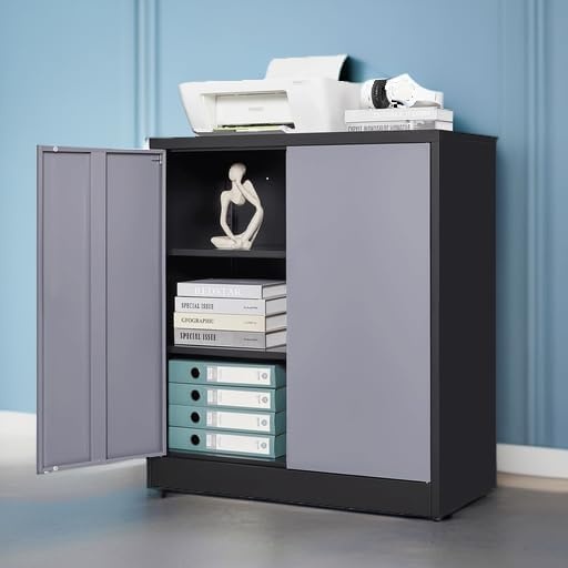 image:imageLetaya Metal Storage Cabinets with Lock Door2 Adjustable Shelves Organizer Steel Storage Cabinets for HomeOfficeWarehouseGarageEmployee LockersWhiteBlack Grey