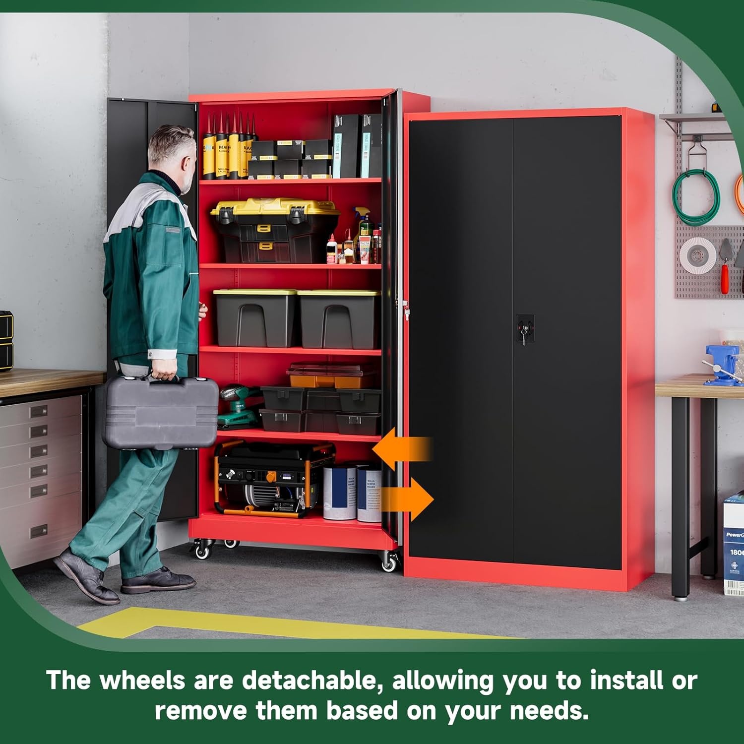 image:imageLetaya Metal Storage Cabinets with Lock Door2 Adjustable Shelves Organizer Steel Storage Cabinets for HomeOfficeWarehouseGarageEmployee LockersWhiteBlack Red