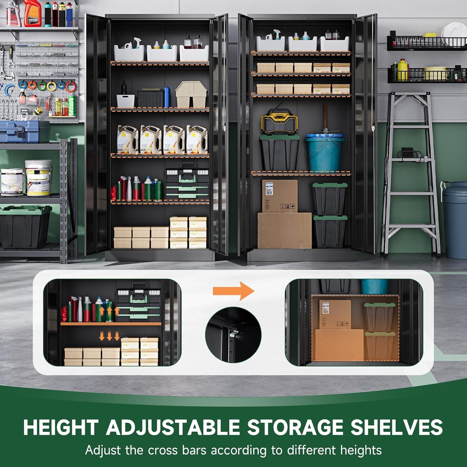 image:imageLetaya Metal Storage Cabinets with Lock Door2 Adjustable Shelves Organizer Steel Storage Cabinets for HomeOfficeWarehouseGarageEmployee LockersWhiteBlack