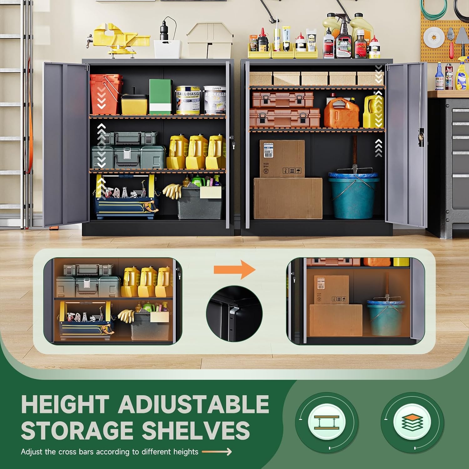 image:imageLetaya Metal Storage Cabinets with Lock Door2 Adjustable Shelves Organizer Steel Storage Cabinets for HomeOfficeWarehouseGarageEmployee LockersWhiteBlack Grey