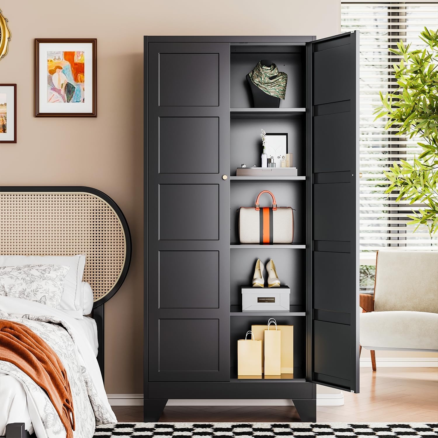 image:imageLetaya Metal Storage Cabinets with Lock Door2 Adjustable Shelves Organizer Steel Storage Cabinets for HomeOfficeWarehouseGarageEmployee LockersWhiteBlack